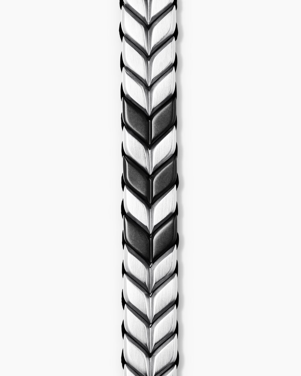 Mens Chevron Woven Bracelet in Black Titanium with Sterling Silver and Black Nylon, 12mm
