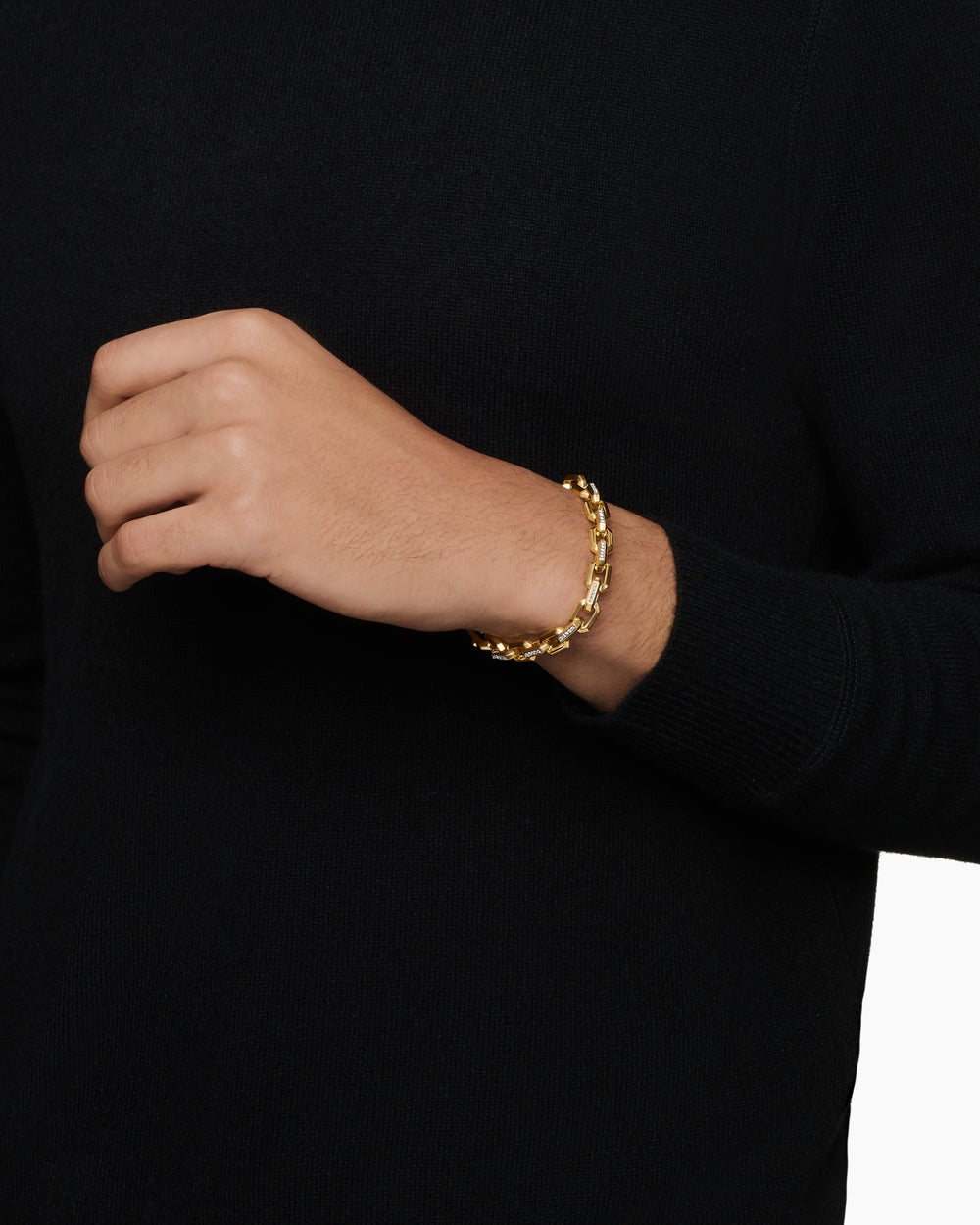 Mens Streamline Heirloom Chain Link Bracelet in 18K Yellow Gold with Pavé, 7.5mm