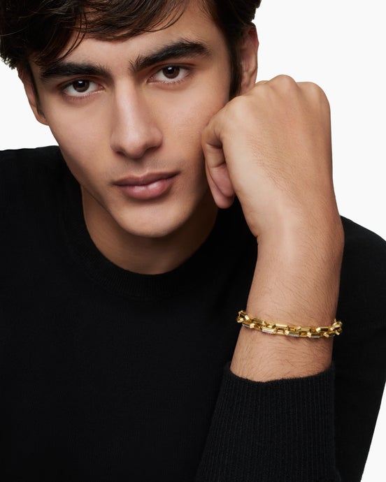 Streamline® Heirloom Chain Link Bracelet in 18K Yellow Gold with Pavé Diamonds, 7.5mm