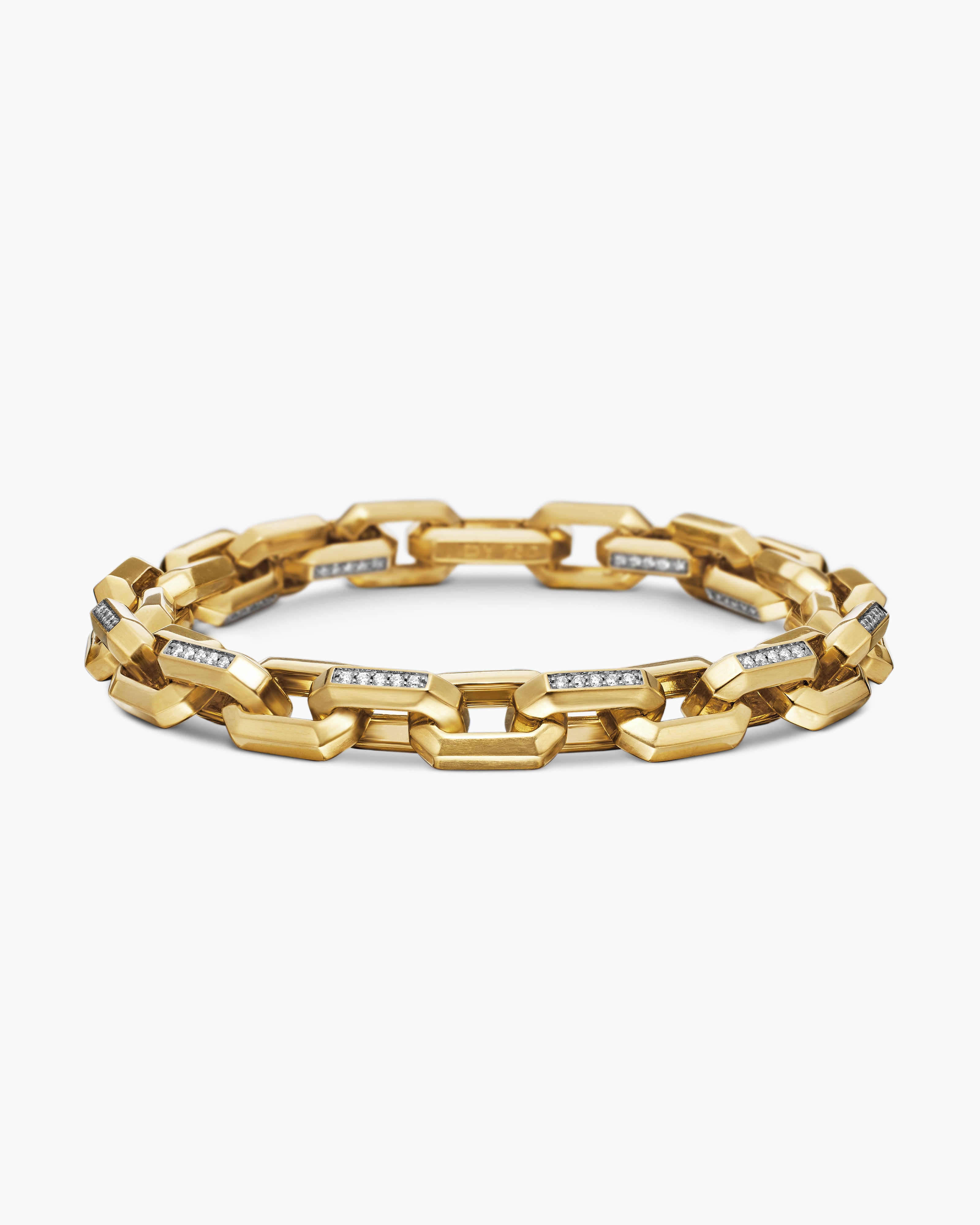 Mens Streamline Heirloom Chain Link Bracelet in 18K Yellow Gold with Pav&eacute;, 7.5mm