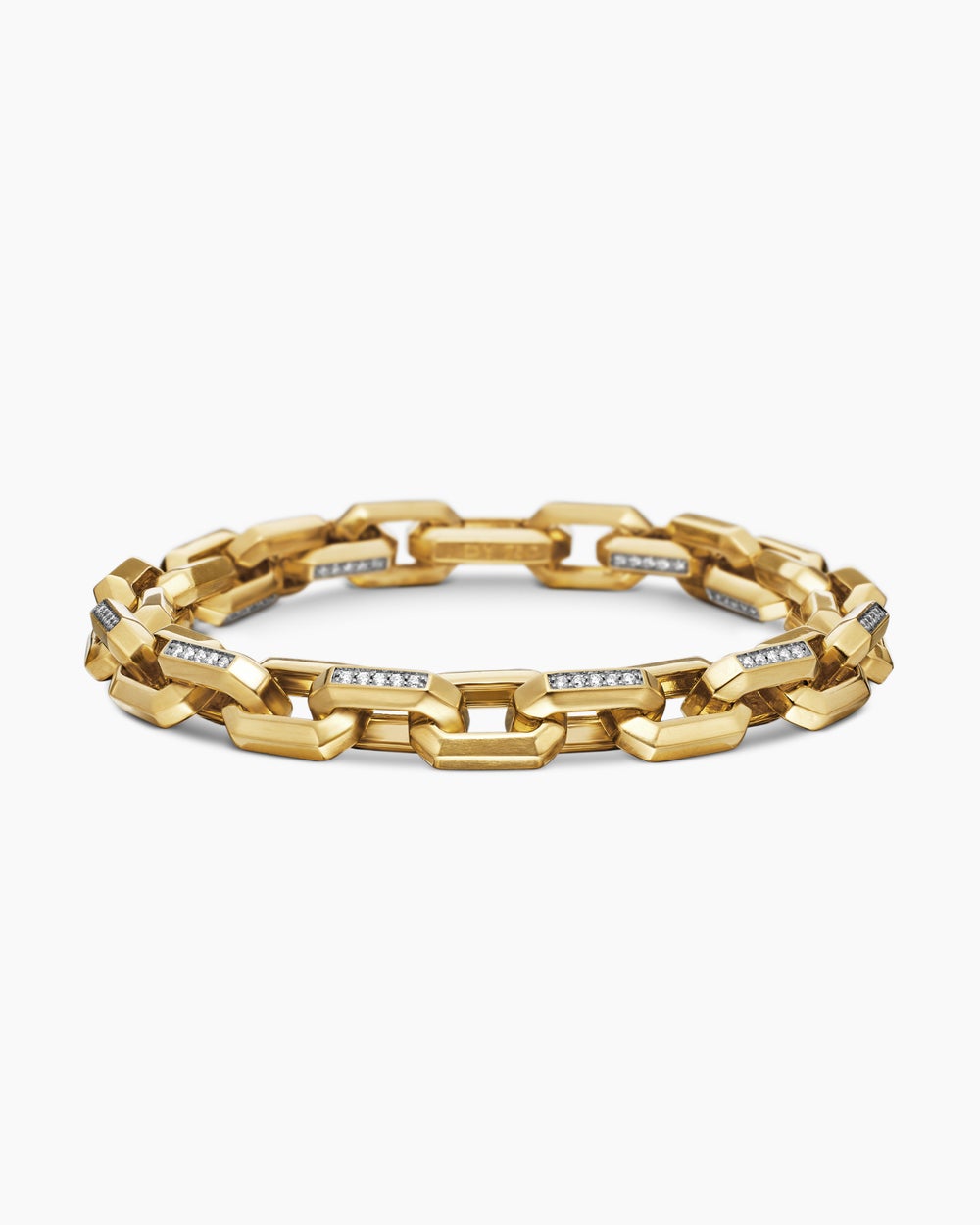 Mens Streamline Heirloom Chain Link Bracelet in 18K Yellow Gold with Pavé, 7.5mm
