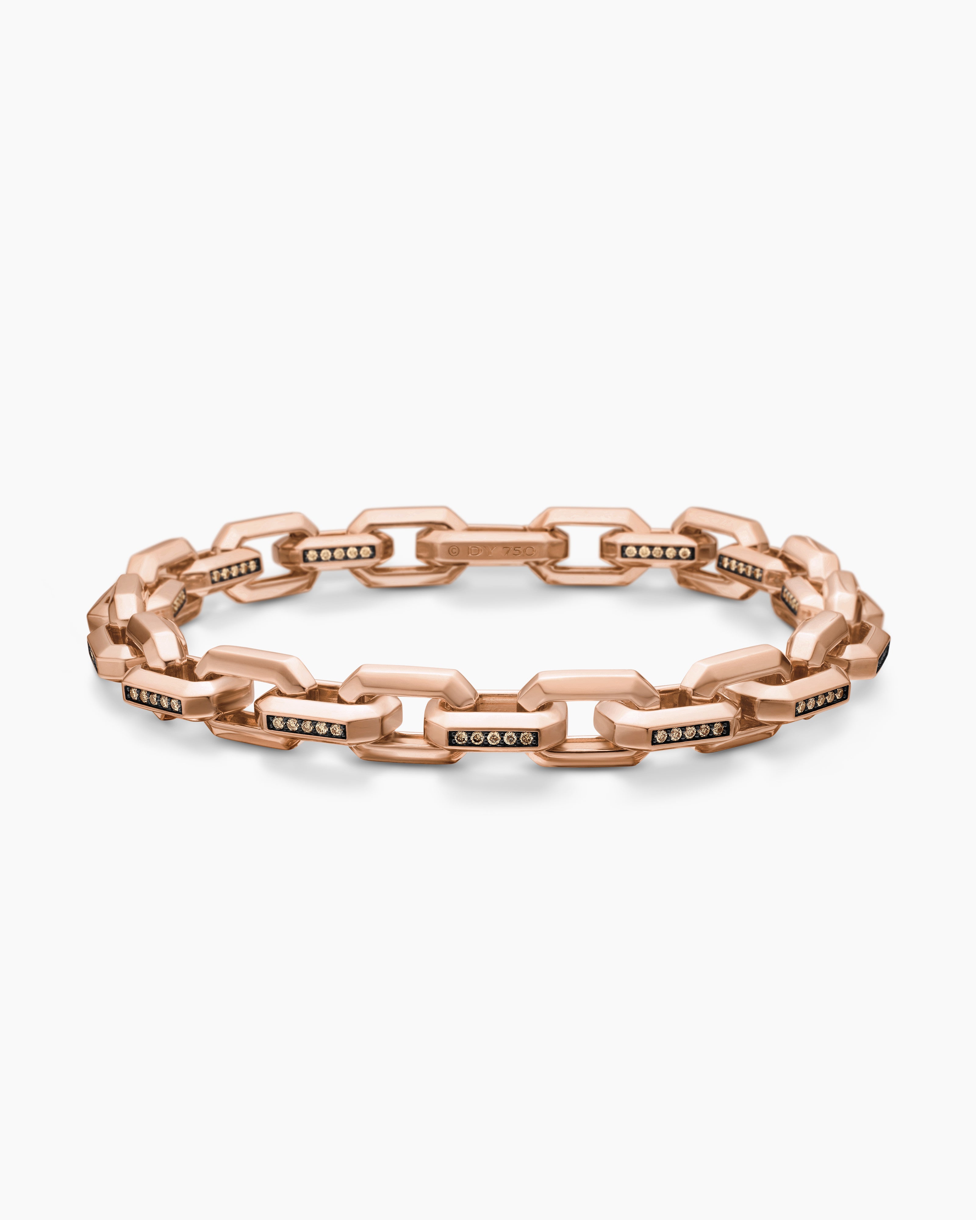 Mens Streamline Heirloom Chain Link Bracelet in 18K Rose Gold with Pav&eacute;, 7.5mm