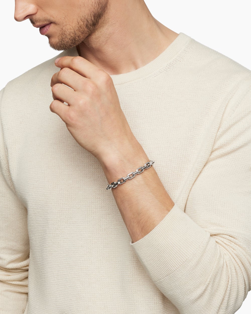 Mens Streamline® Heirloom Chain Link Bracelet in Sterling Silver with Pavé Black Diamonds, 7.5mm