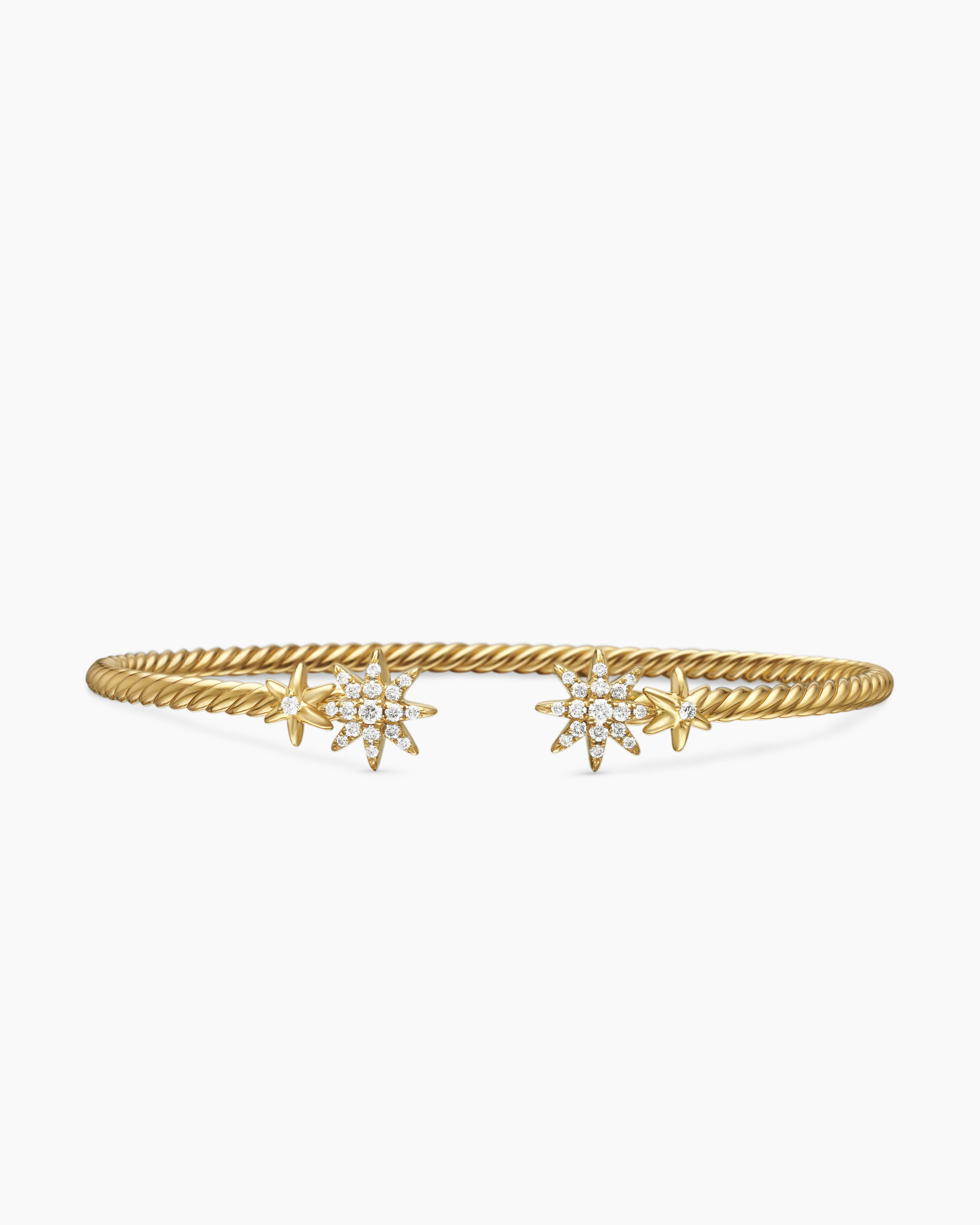 Womens Petite Starburst Cable Bracelet in 18K Yellow Gold with Diamonds, 2.6mm