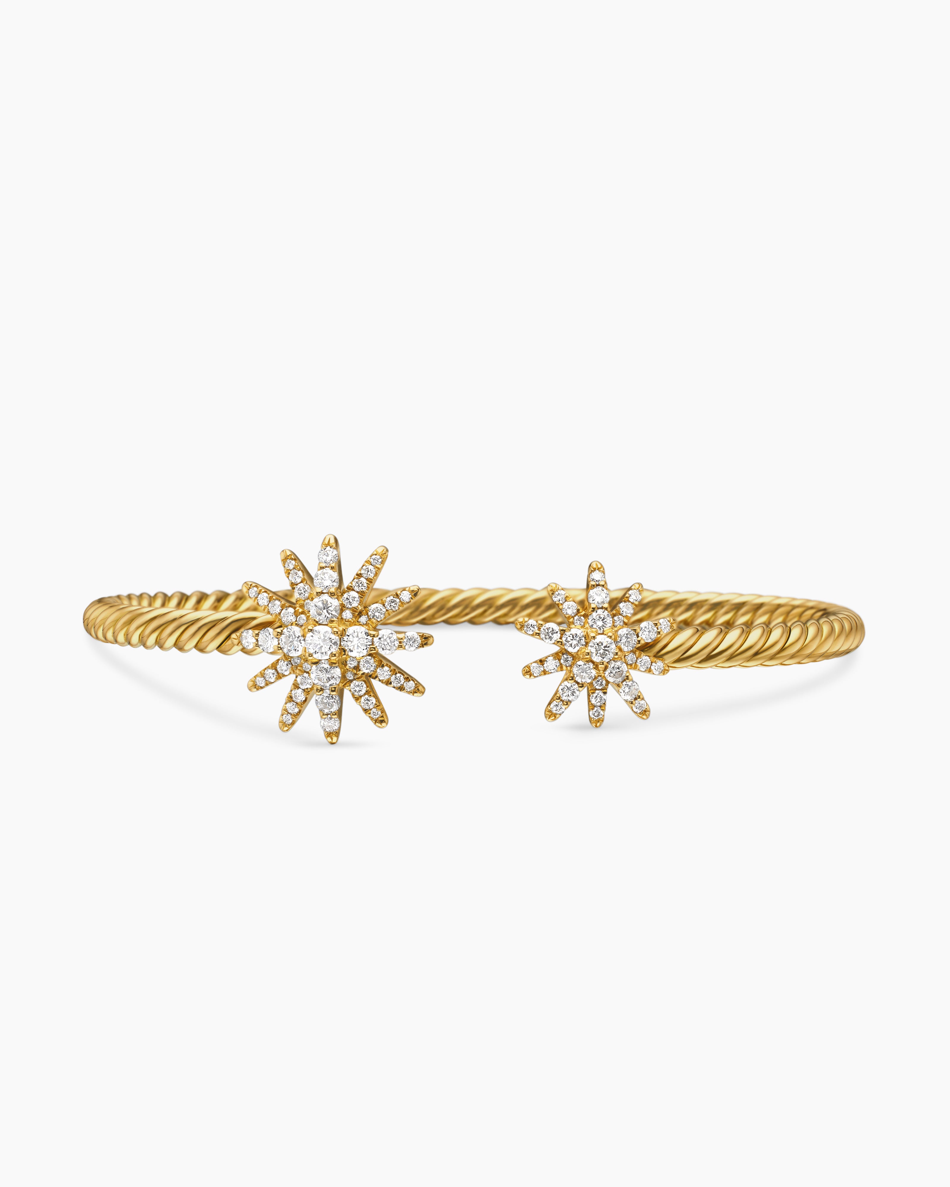Womens Starburst Cable Bracelet in 18K Yellow Gold with Diamonds, 3.5mm