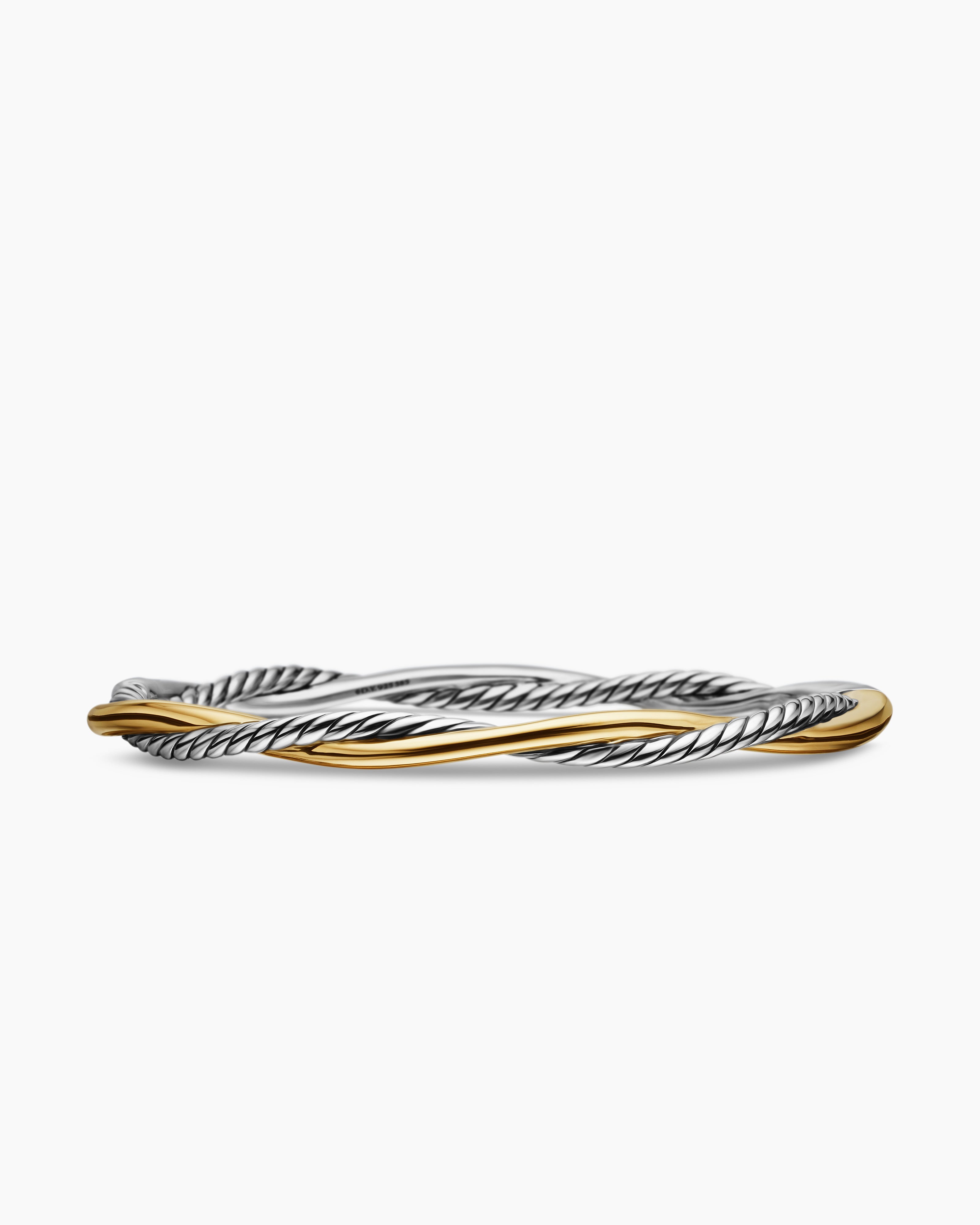 Womens Petite Infinity Bracelet in Sterling Silver with 14K Yellow Gold, 4.4mm