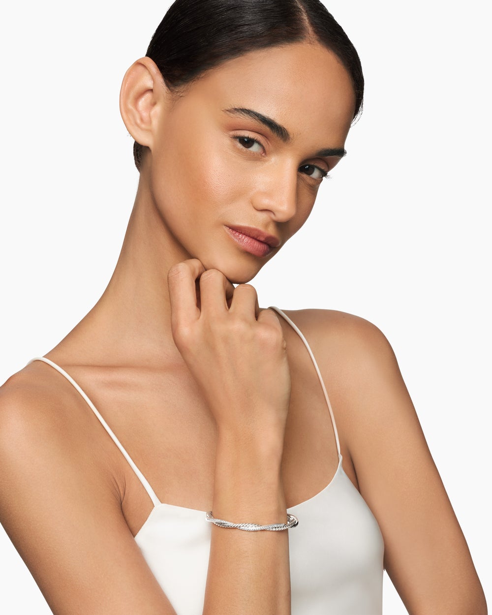 Womens Petite Infinity Bracelet in Sterling Silver with Diamonds, 4.4mm