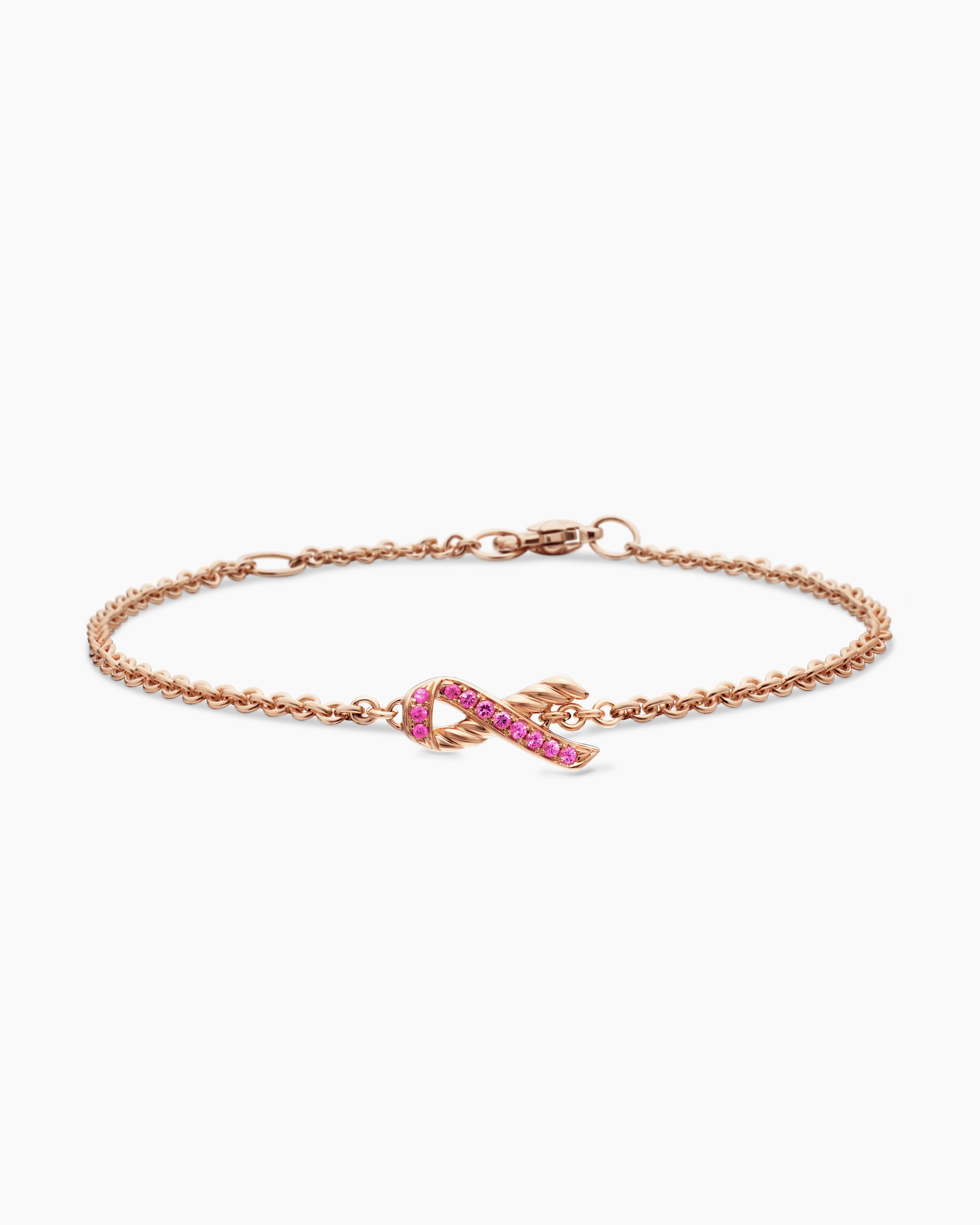 Womens Cable Collectibles&reg; Ribbon Chain Bracelet in 18K Rose Gold with Pav&eacute; Pink Sapphires, 15mm