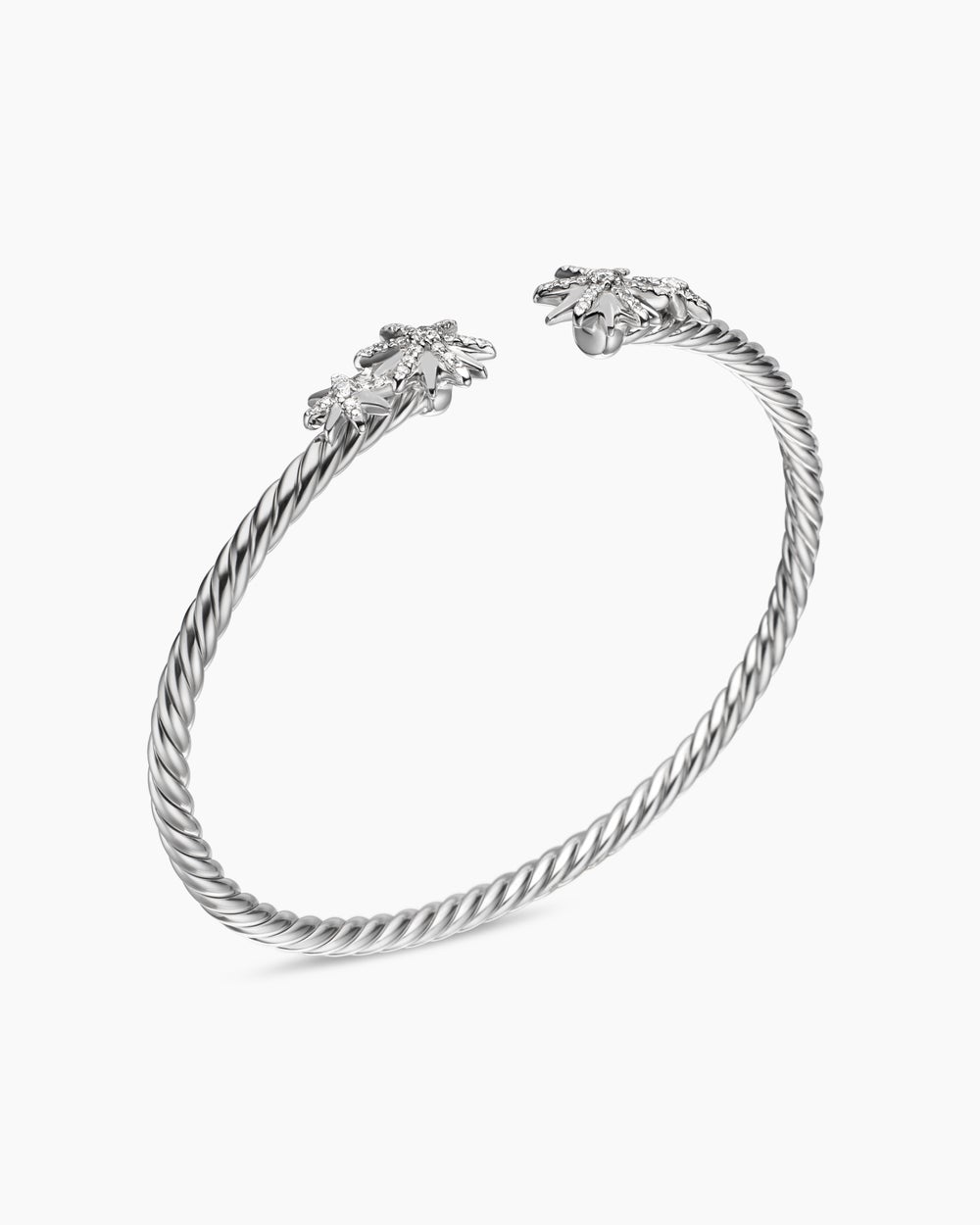 Womens Starburst Cable Bracelet in Sterling Silver with Diamonds, 3.5mm