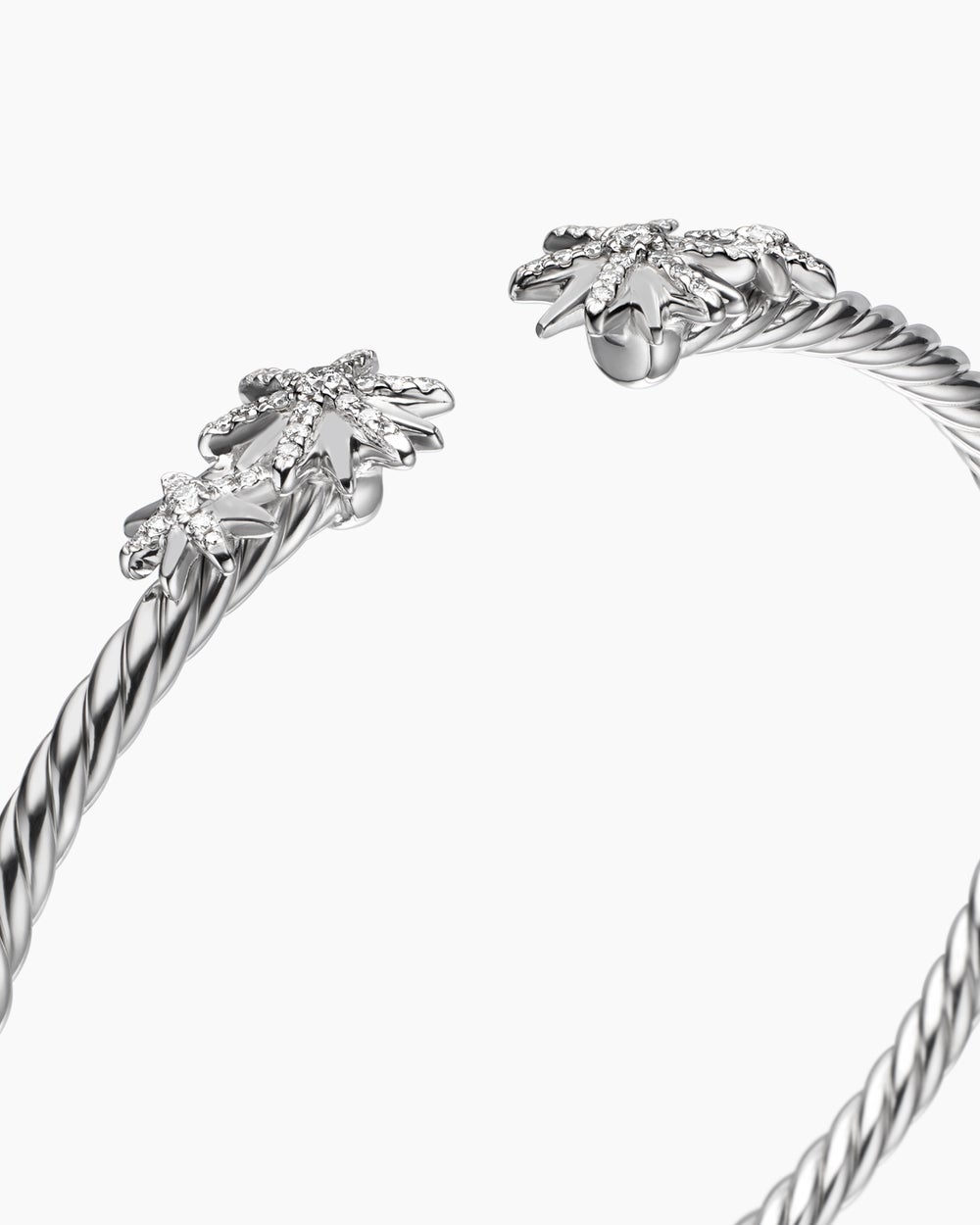 Womens Starburst Cable Bracelet in Sterling Silver with Diamonds, 3.5mm