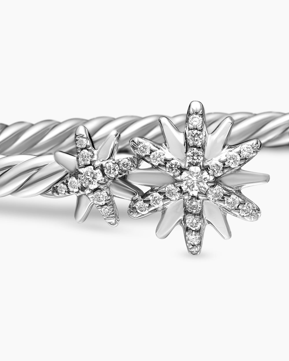 Womens Starburst Cable Bracelet in Sterling Silver with Diamonds, 3.5mm