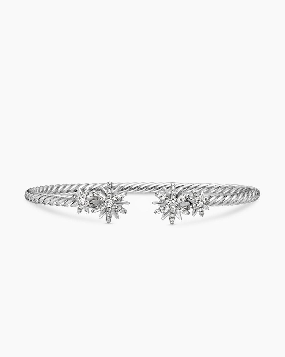 Womens Starburst Cable Bracelet in Sterling Silver with Diamonds, 3.5mm
