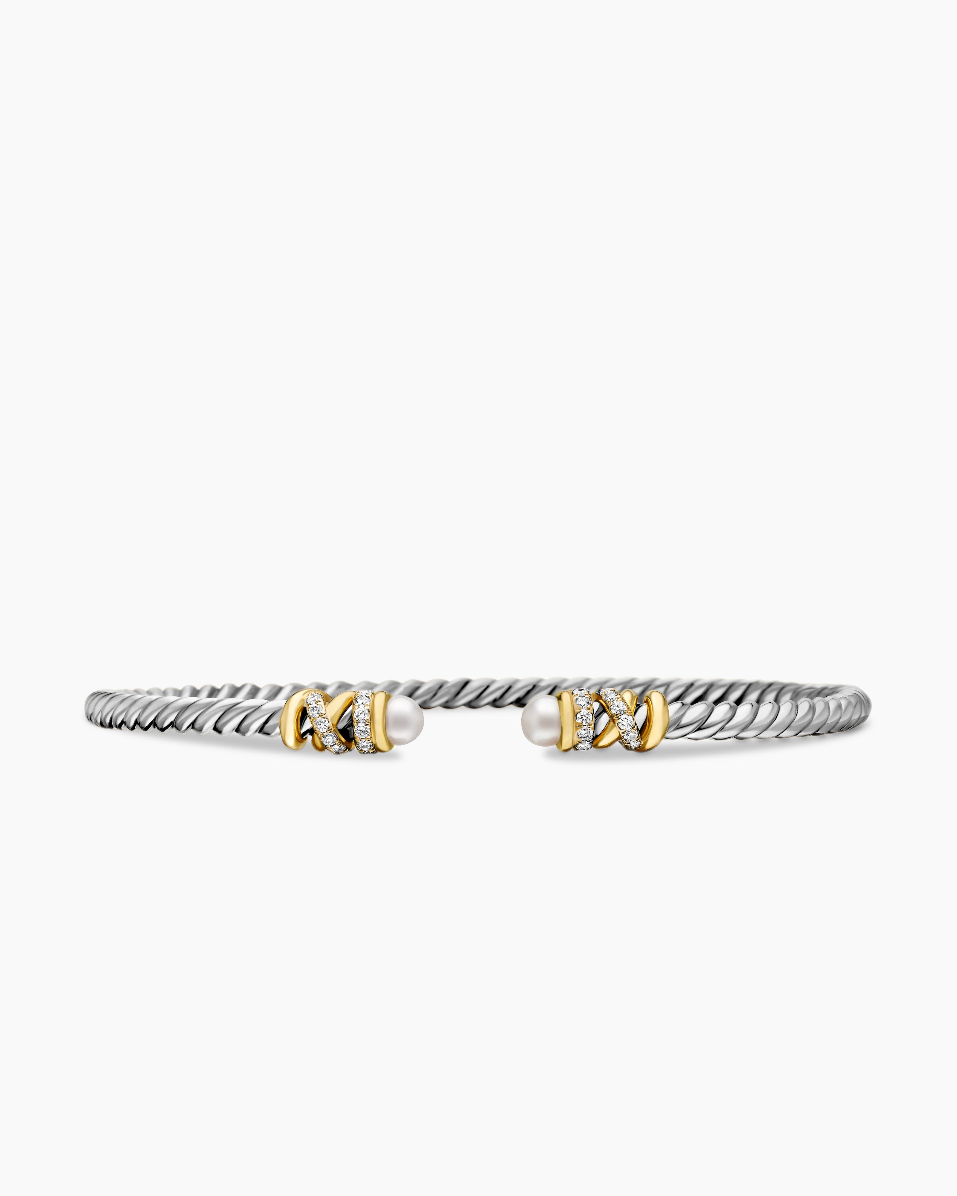 Bracelet Classic Cable Petite Helena en argent massif avec or jaune 18 carats, perles et diamants, 3 mm femme 