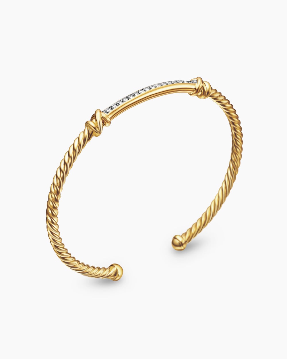 Womens Petite Helena Cablespira Flex Station Bracelet in 18K Yellow Gold with Diamonds, 3mm