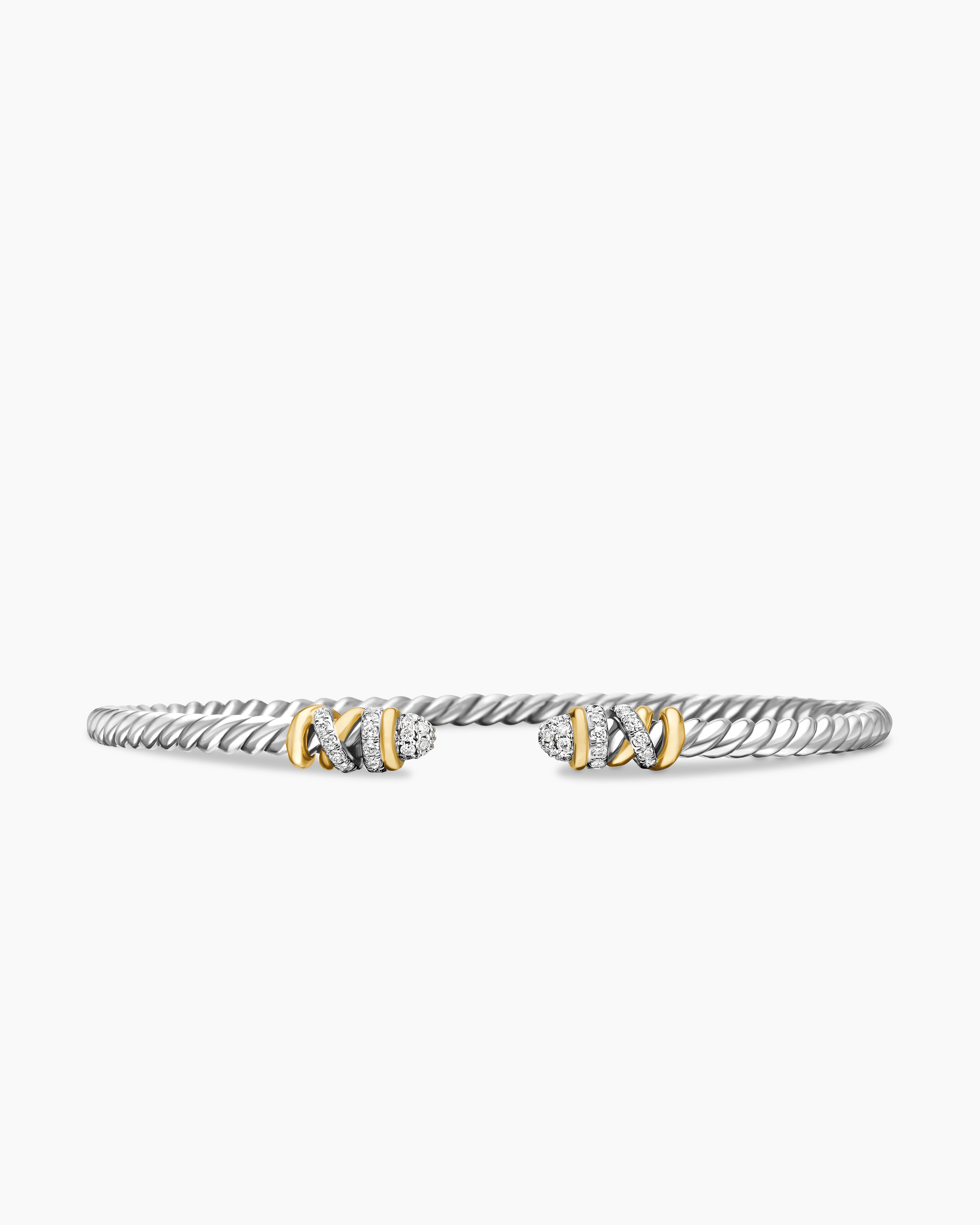 Bracelet Classic Cable Petite Helena en argent sterling avec or jaune 18 carats et diamants, 3 mm femmes 