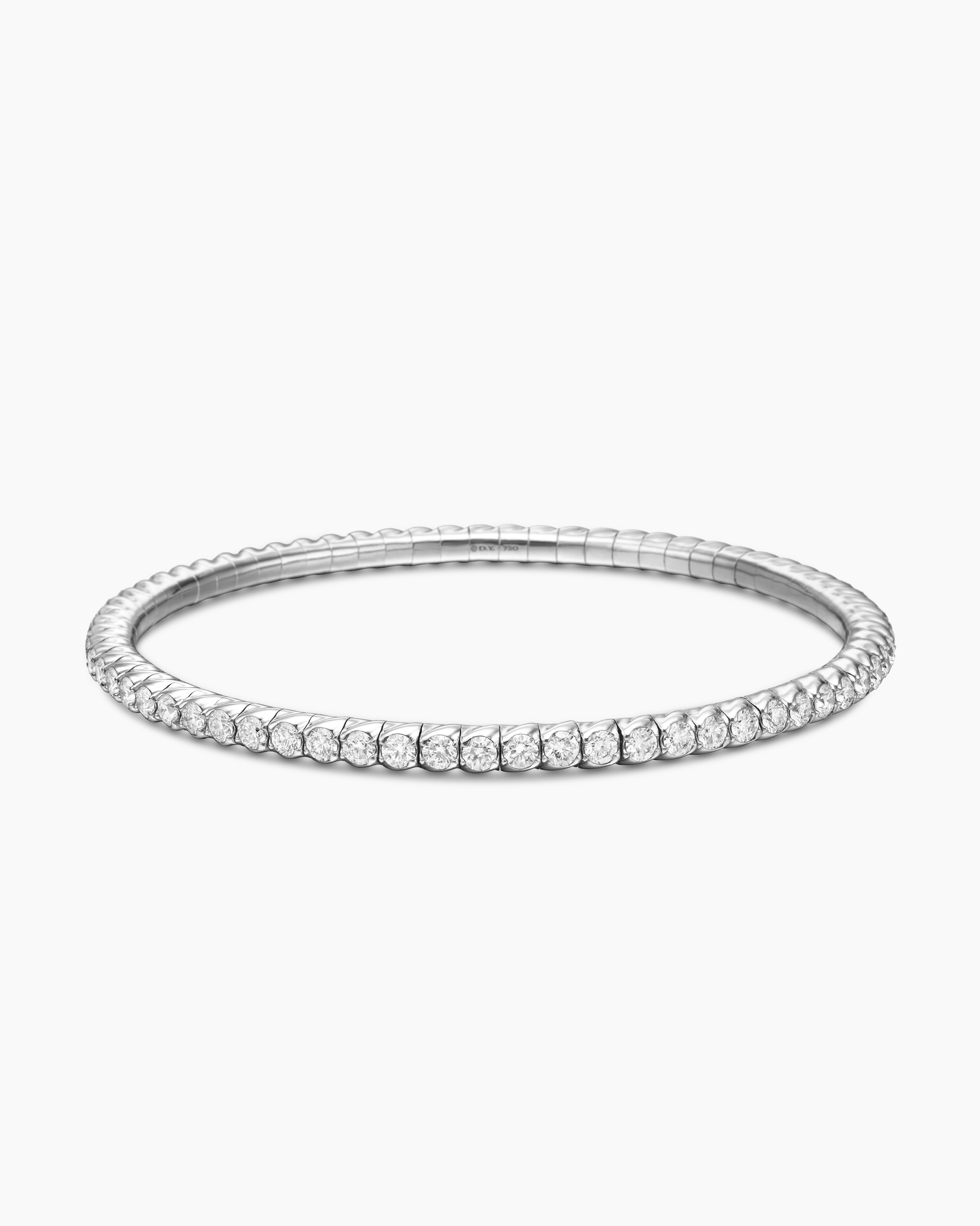 Womens Pav&eacute; Stretch Bracelet in 18K White Gold, 3mm