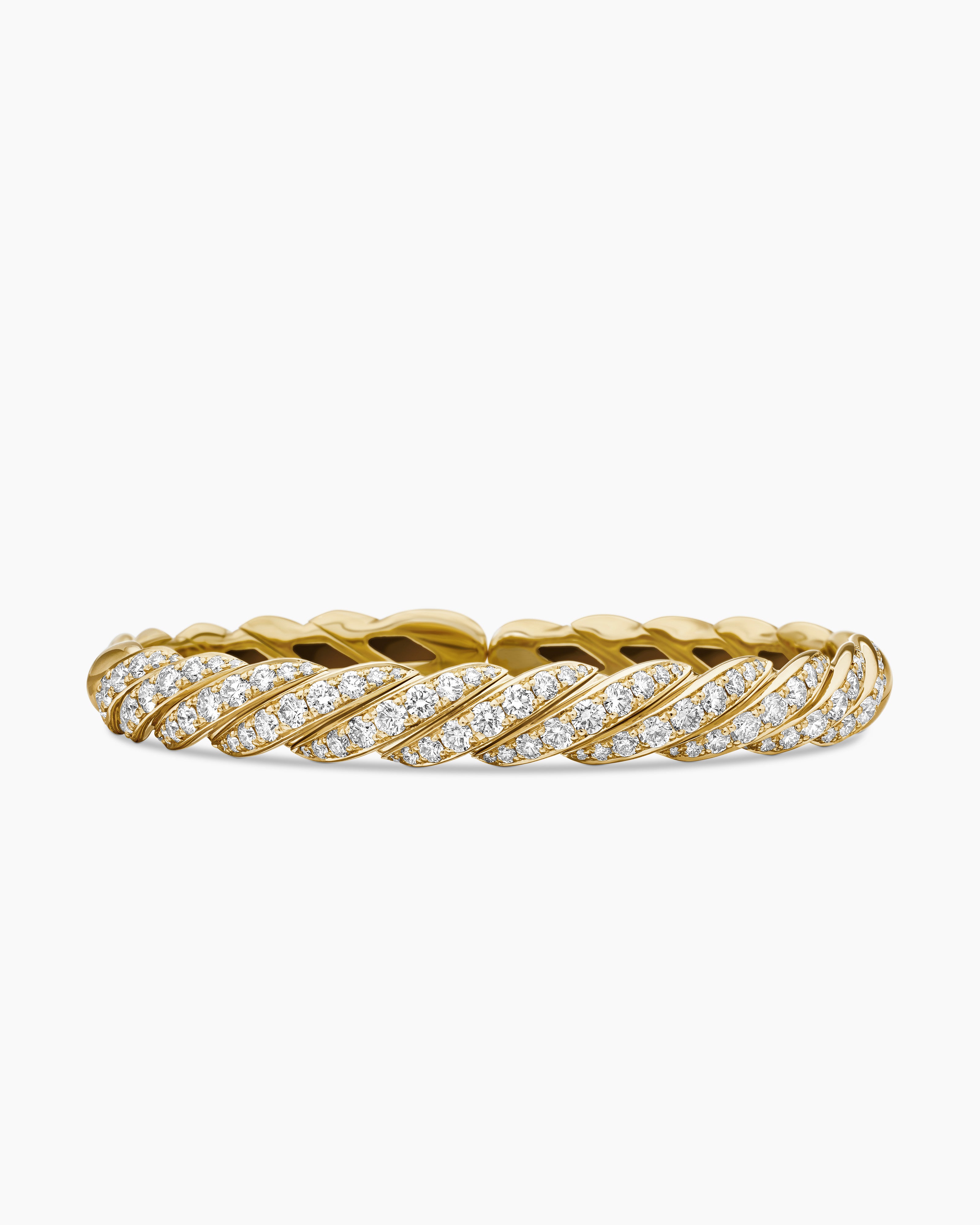 Womens Sculpted Cable Flex&reg; Bracelet in 18ct Yellow Gold with Diamonds, 7.8mm