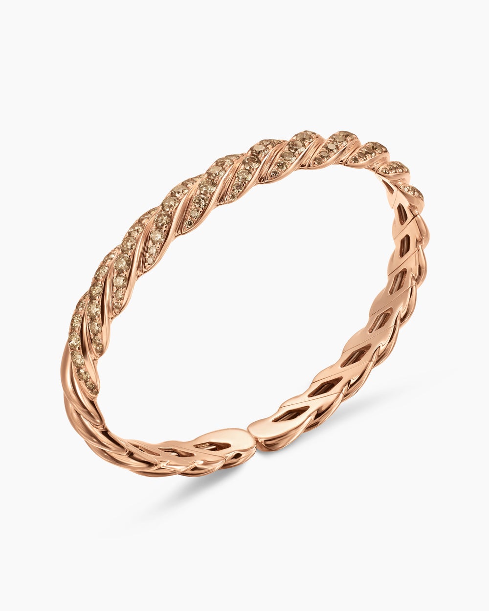 Womens Sculpted Cable Flex Bracelet in 18K Rose Gold with Diamonds, 7.8mm