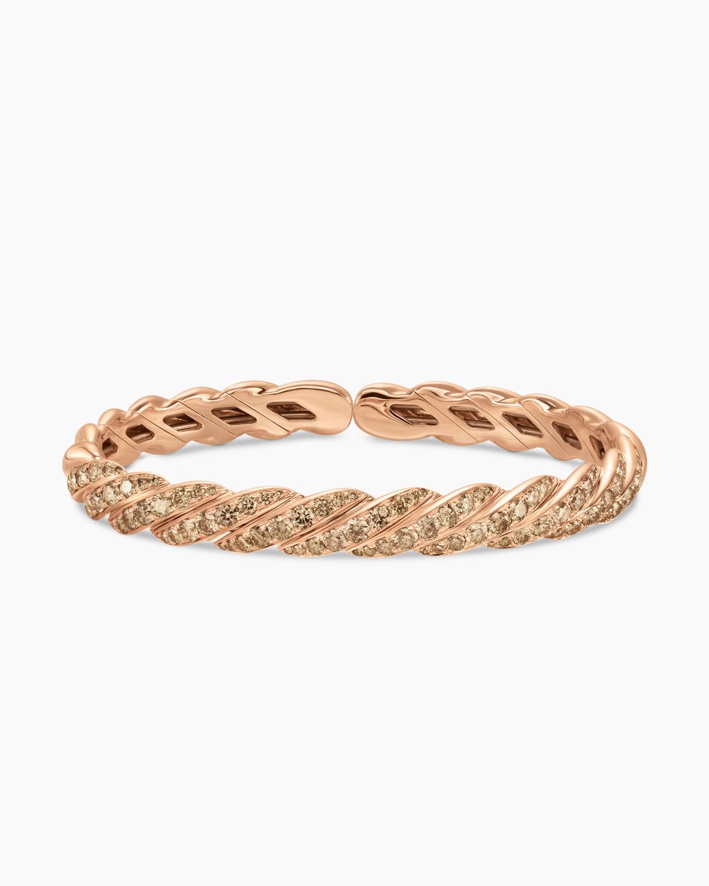 Womens Sculpted Cable Flex Bracelet in 18K Rose Gold with Diamonds, 7.8mm