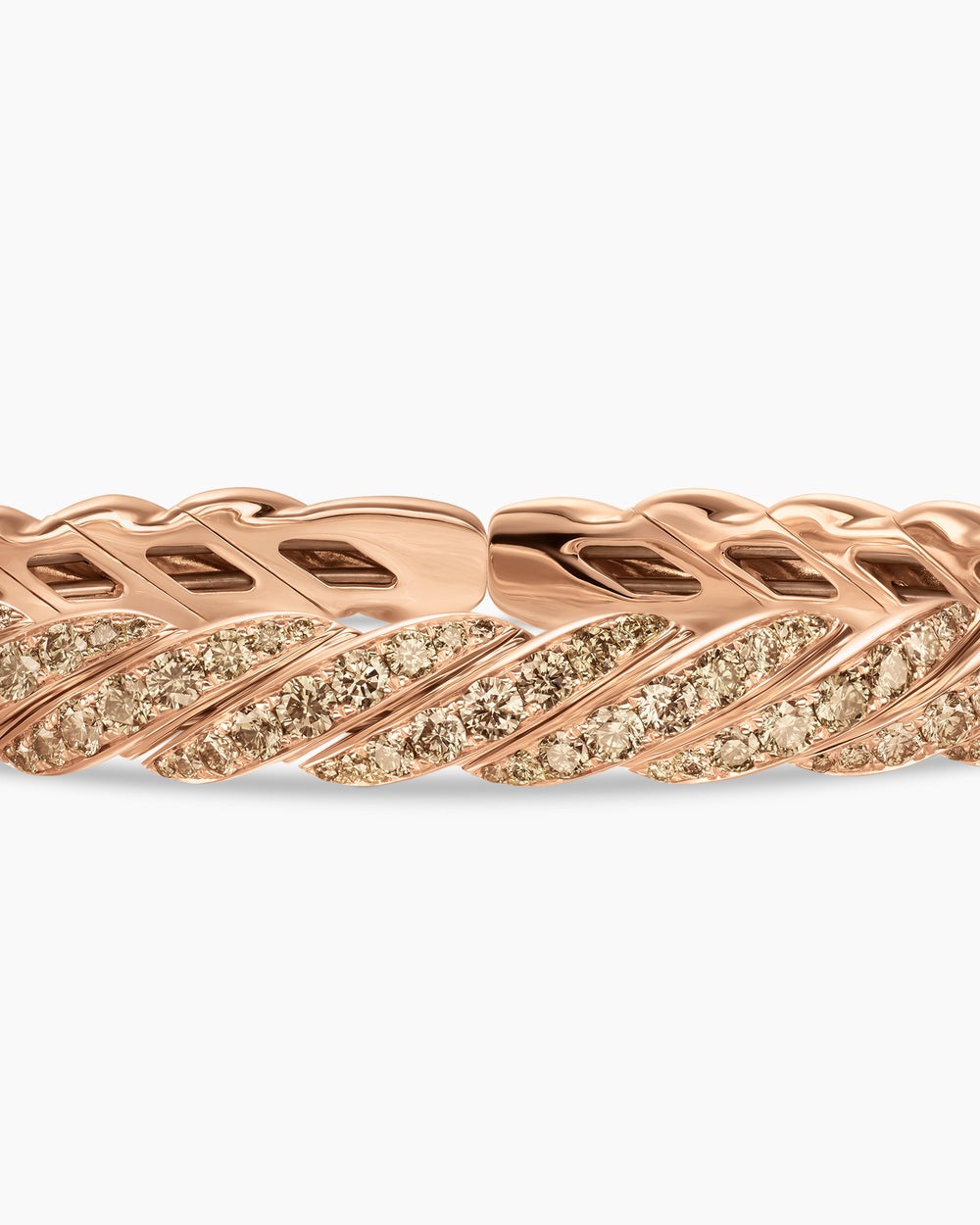 Womens Sculpted Cable Flex Bracelet in 18K Rose Gold with Diamonds, 7.8mm