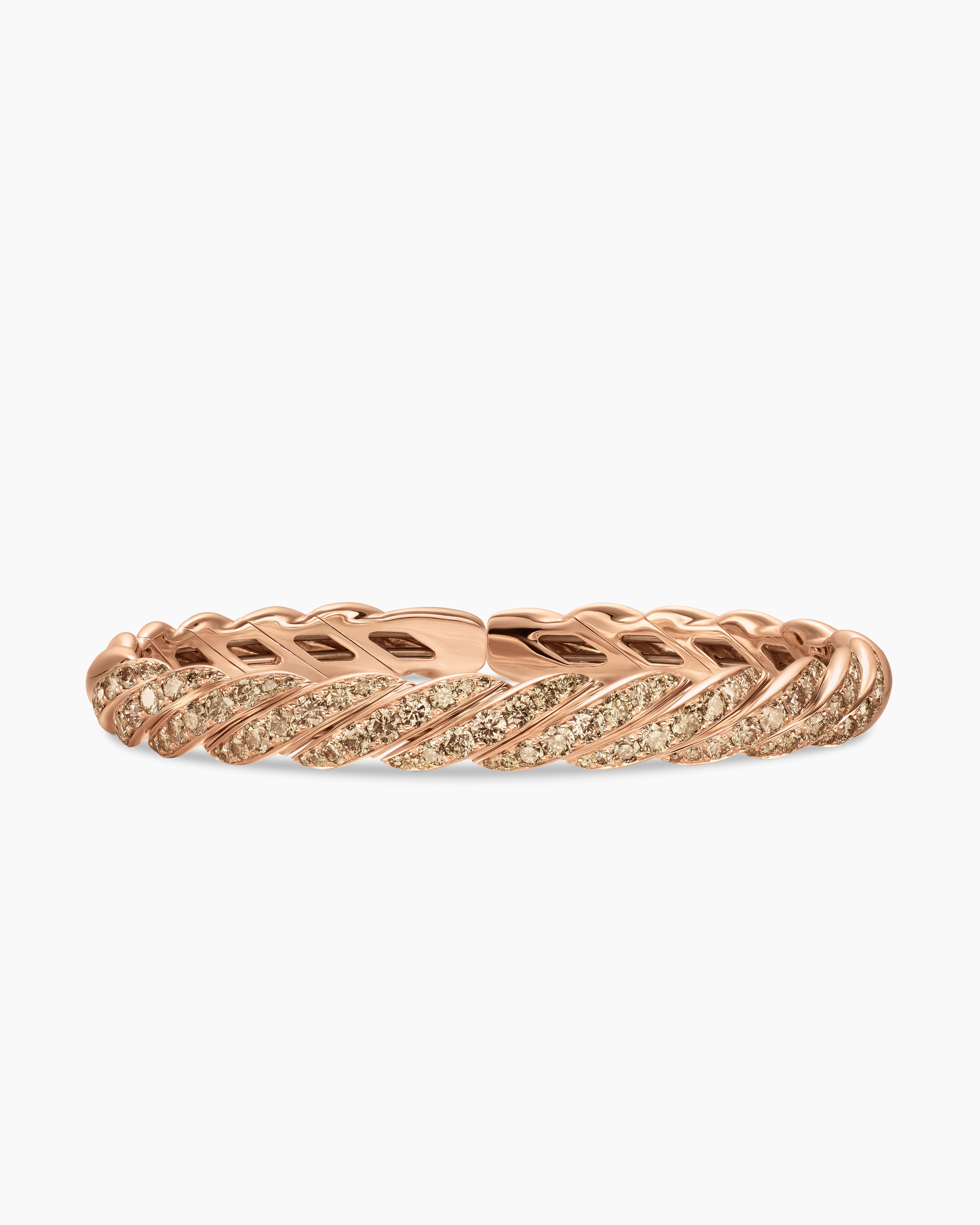 Womens Sculpted Cable Flex Bracelet in 18K Rose Gold with Diamonds, 7.8mm