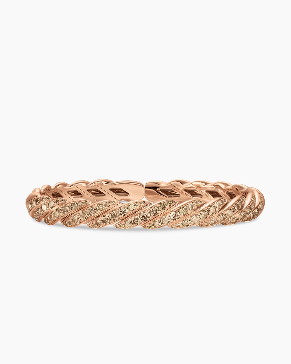 Womens Sculpted Cable Flex Bracelet in 18K Rose Gold with Diamonds, 7.8mm