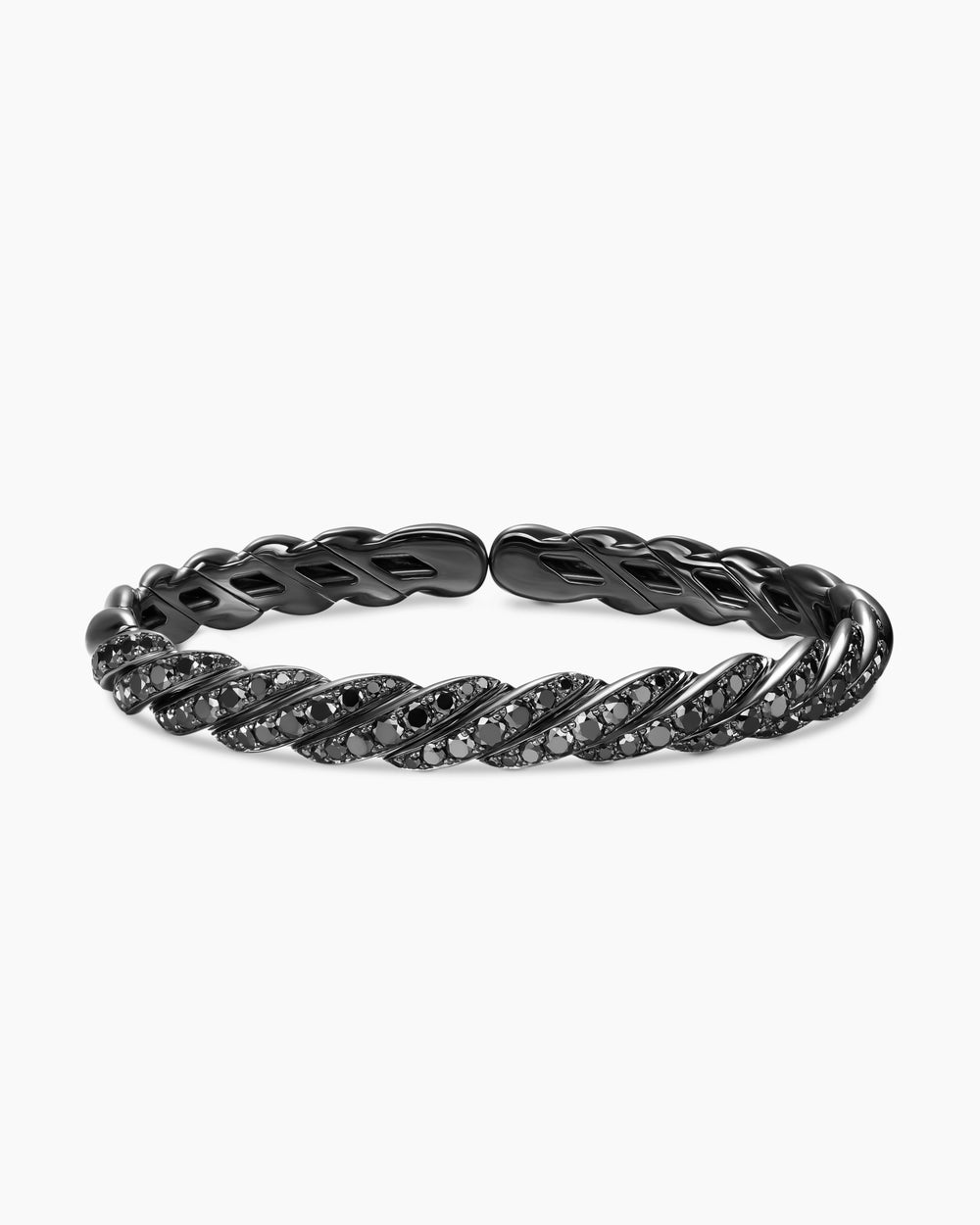 Womens Sculpted Cable Flex Bracelet in 18K White Gold with Black Rhodium and Diamonds, 7.8mm