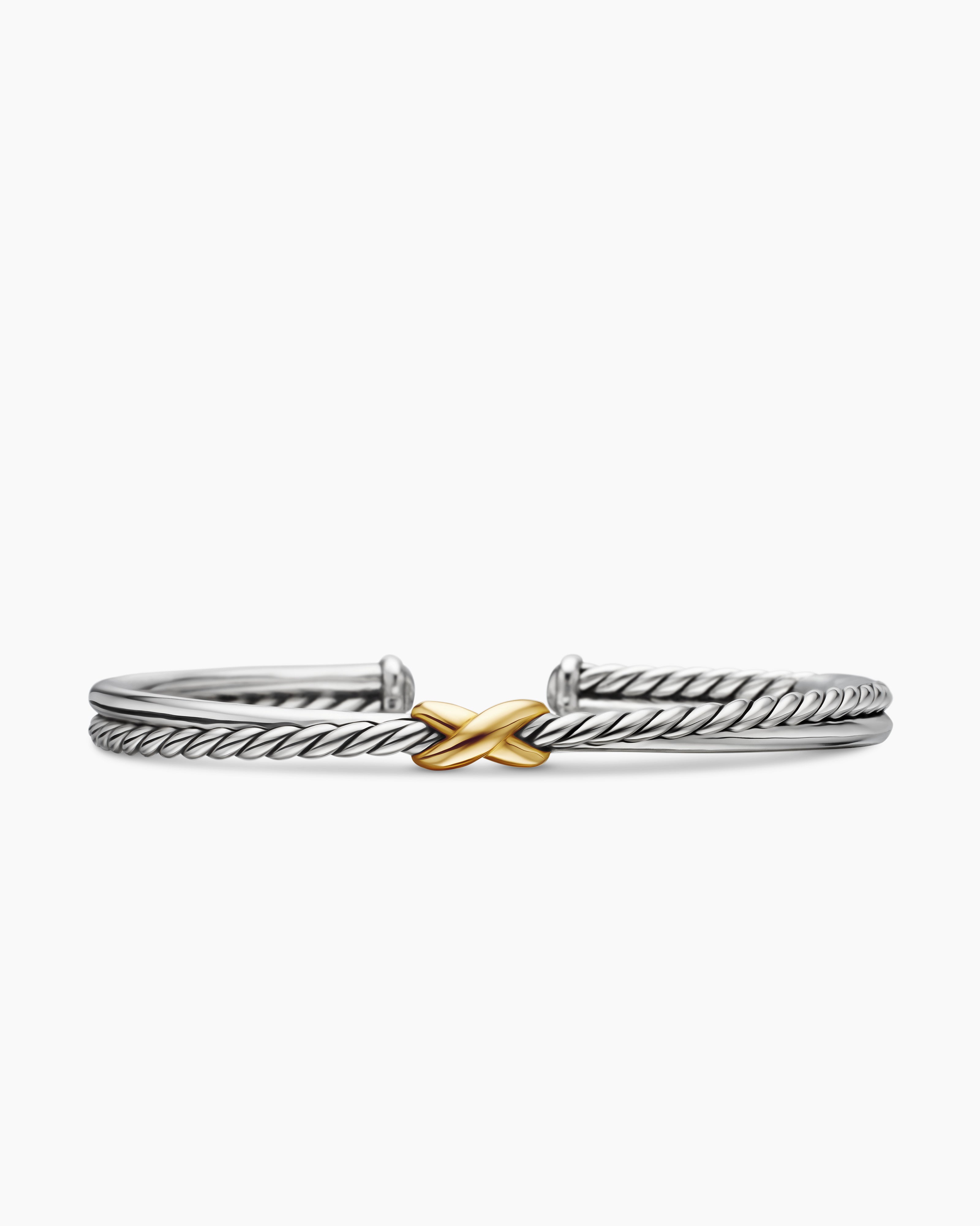 Womens Petite X Center Station Bracelet in Sterling Silver with 18K Yellow Gold, 5.2mm