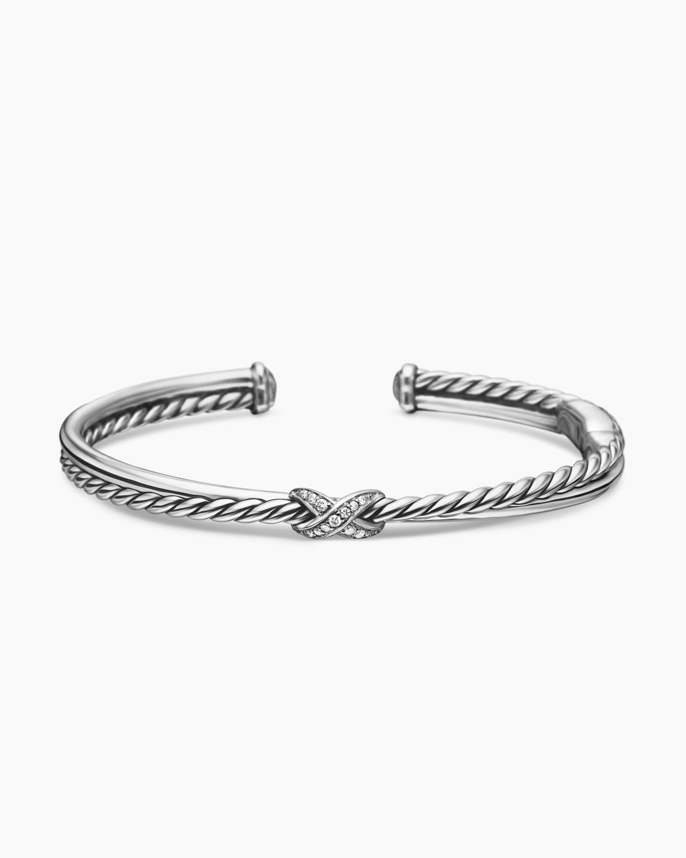 Womens Petite X Centre Station Bracelet in Sterling Silver with Diamonds, 5.2mm