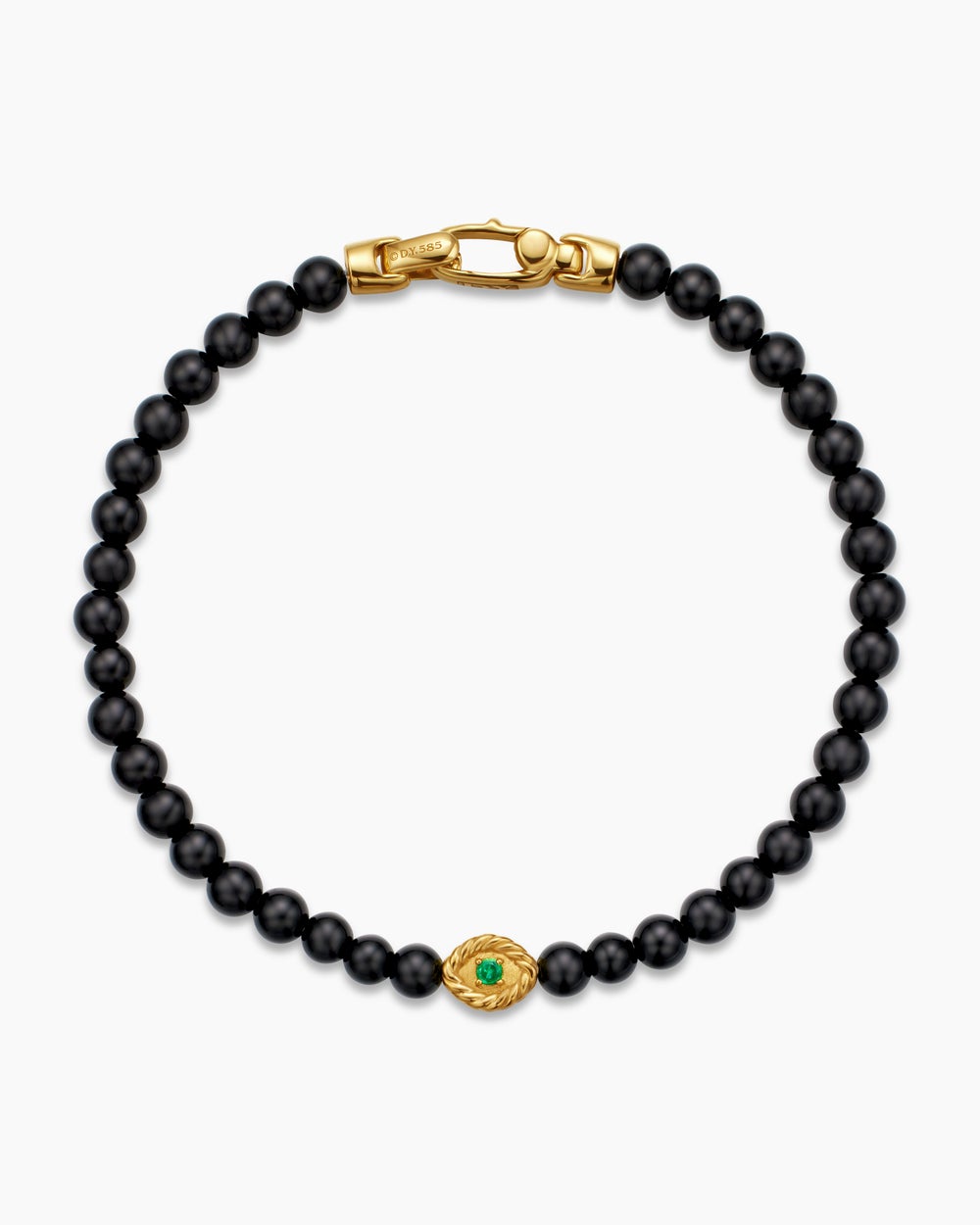 Womens Bijoux Spiritual Beads Evil Eye Bracelet with Black Onyx, Emerald and 14K Yellow Gold, 4mm
