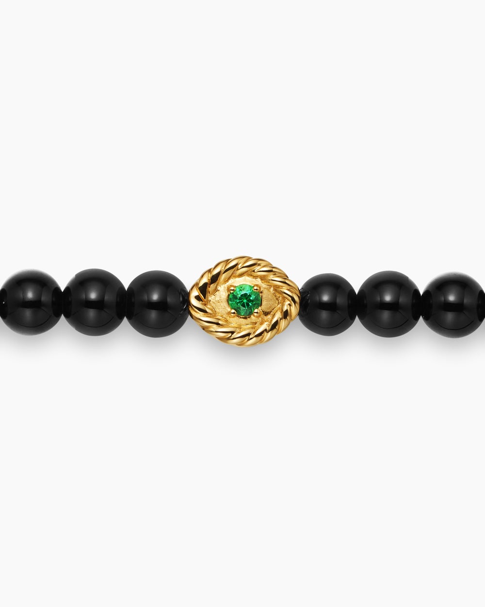 Womens Bijoux Spiritual Beads Evil Eye Bracelet with Black Onyx, Emerald and 14K Yellow Gold, 4mm