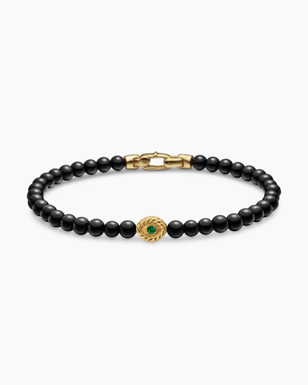 Womens Bijoux Spiritual Beads Evil Eye Bracelet with Black Onyx, Emerald and 14K Yellow Gold, 4mm