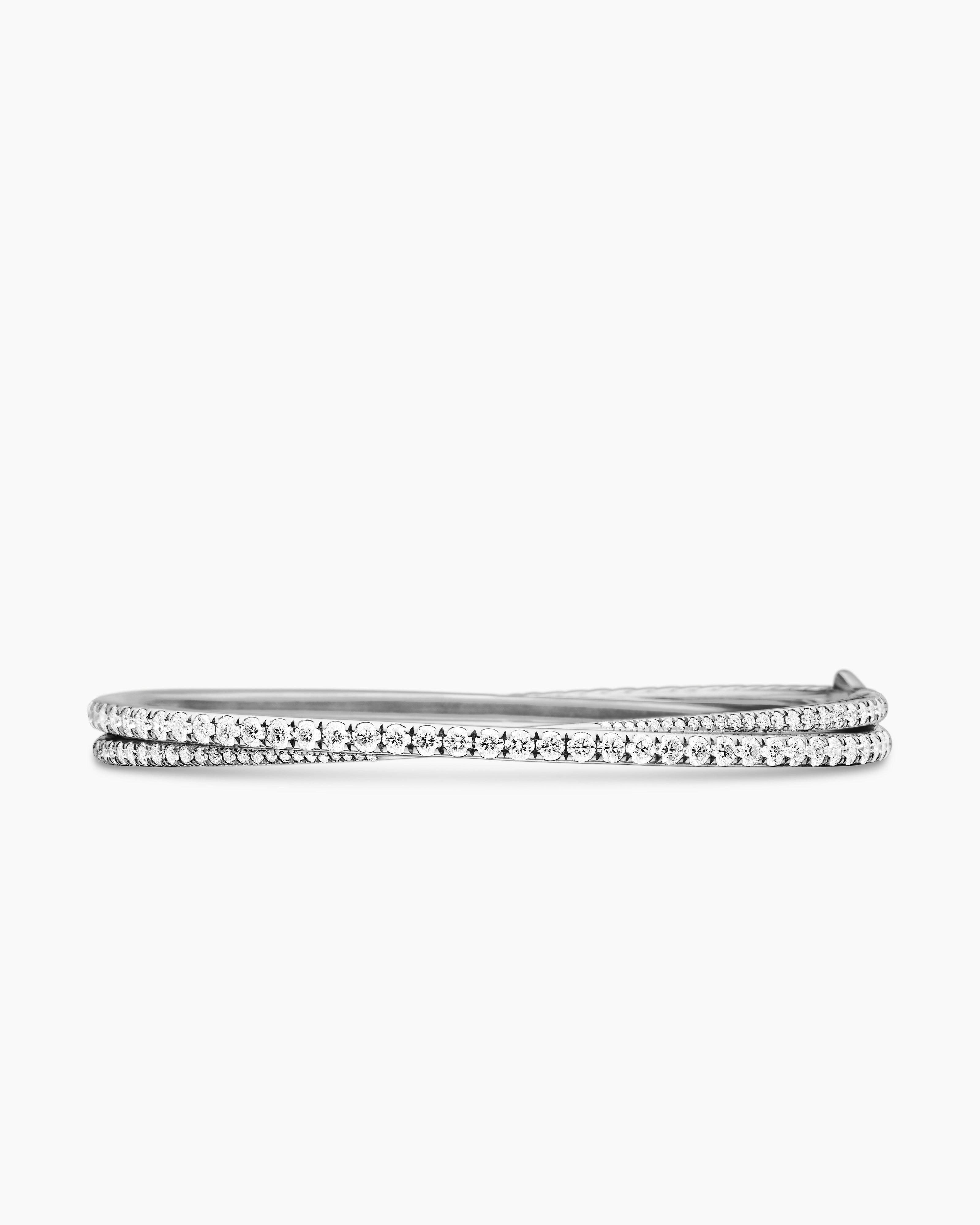 Womens Pav&eacute; Crossover Two Row Bracelet in 18K White Gold, 5.5mm