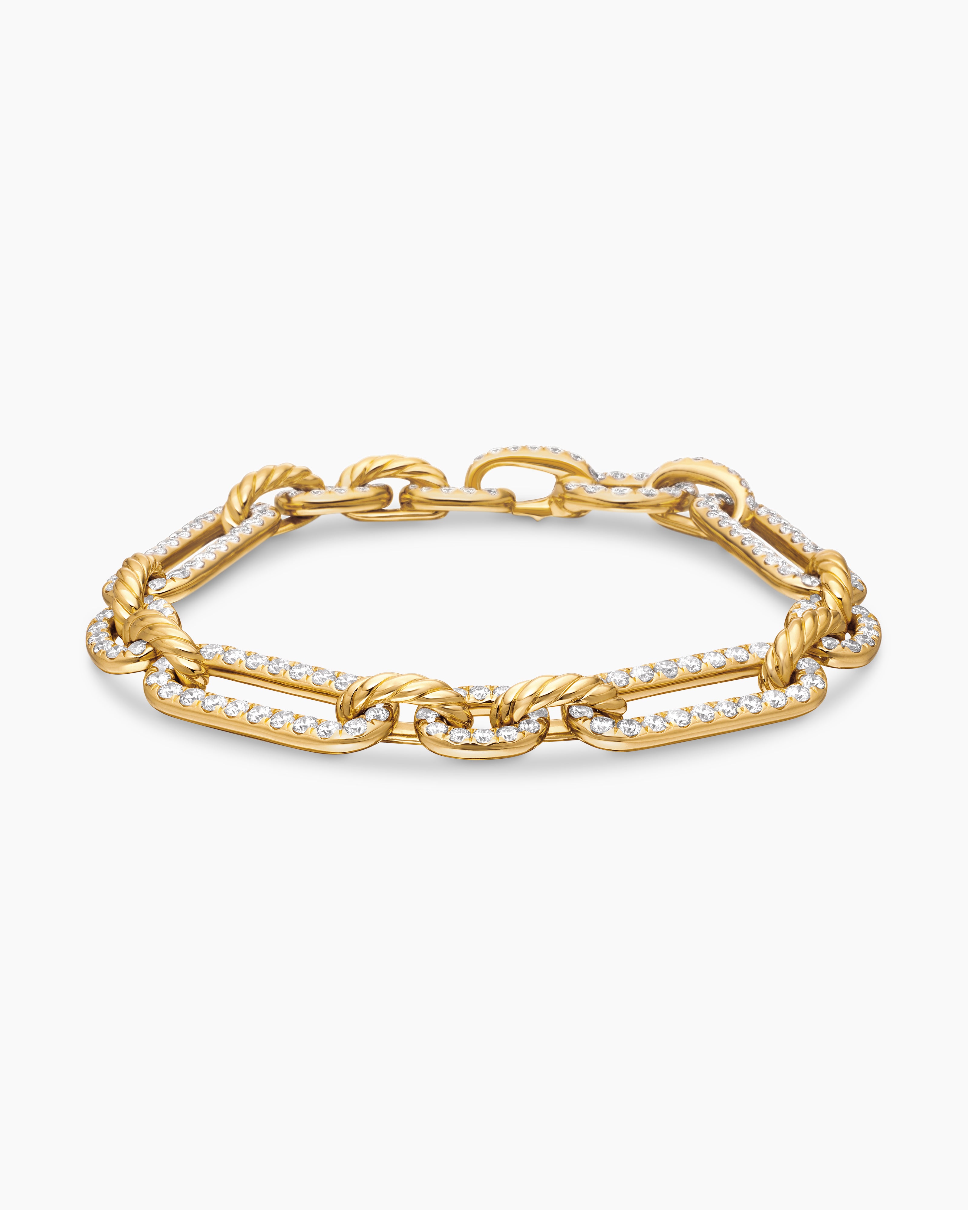 Womens Lexington Chain Bracelet in 18K Yellow Gold with Full Pav&eacute; Diamonds, 9.8mm