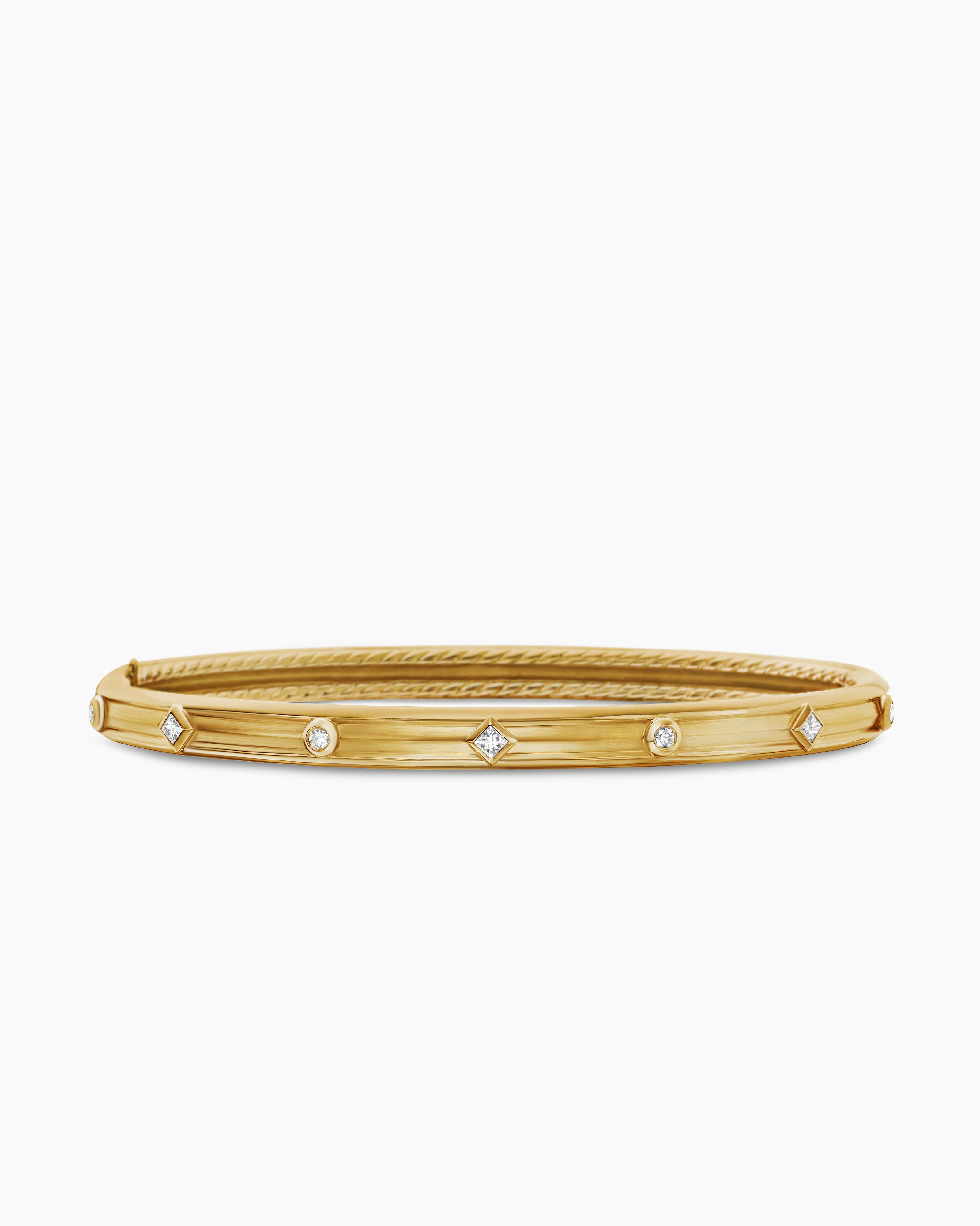 Womens Modern Renaissance Bangle Bracelet in 18K Yellow Gold with Diamonds, 4.5mm