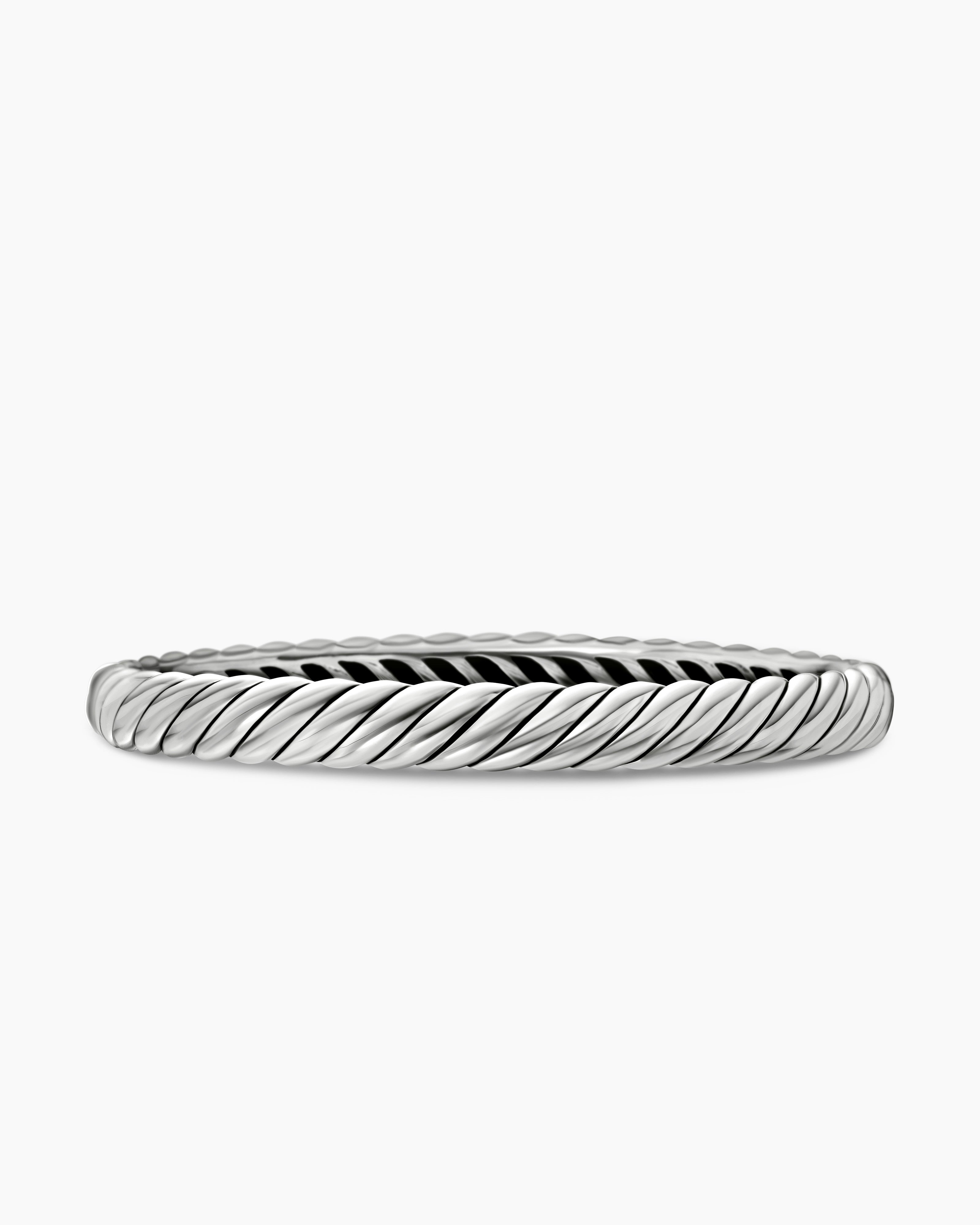 Womens Sculpted Cable Bangle Bracelet in Sterling Silver, 7mm