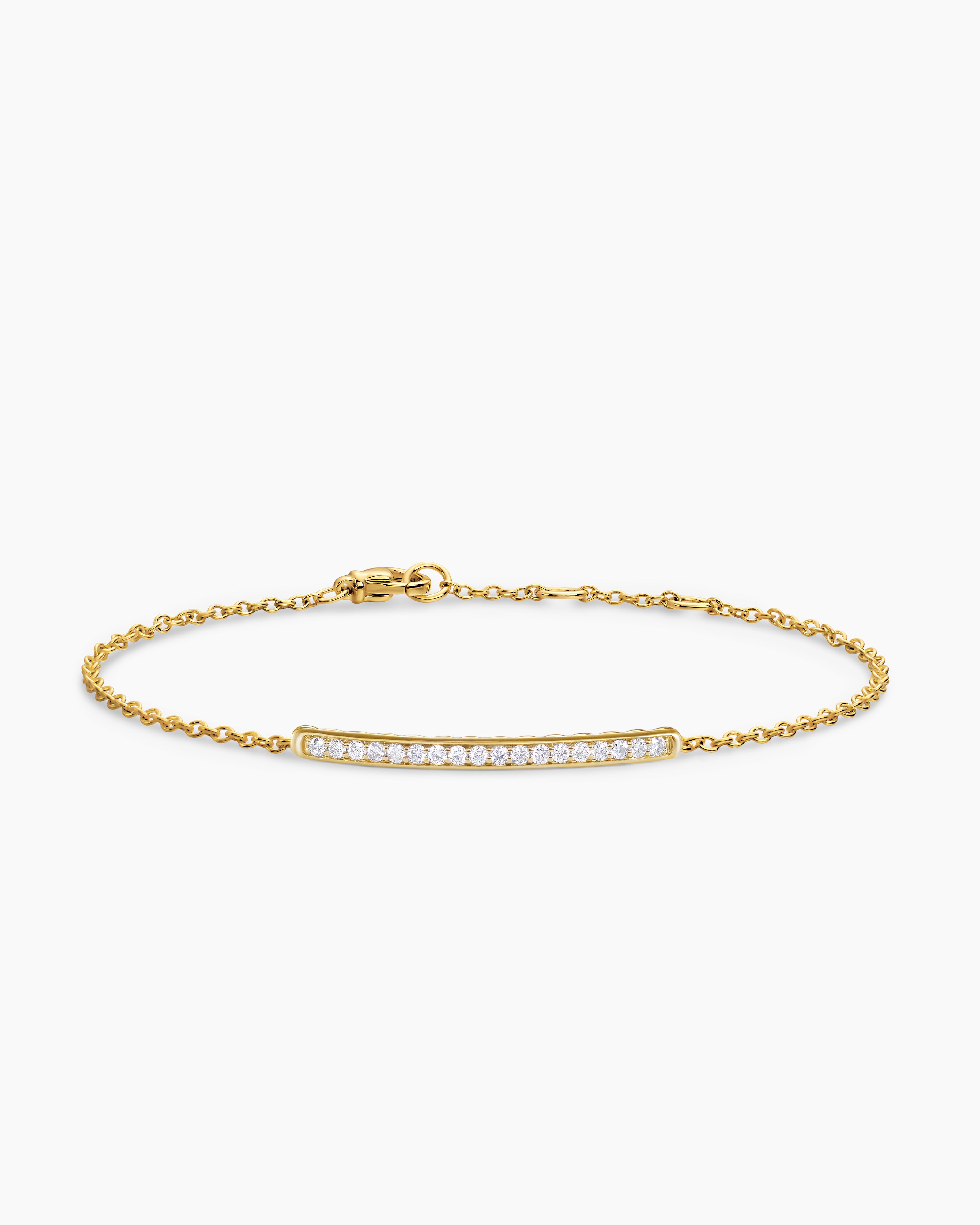 Bracelet barre pav&eacute; de petite taille en or jaune 18 carats avec diamants, 1,7 mm femme 