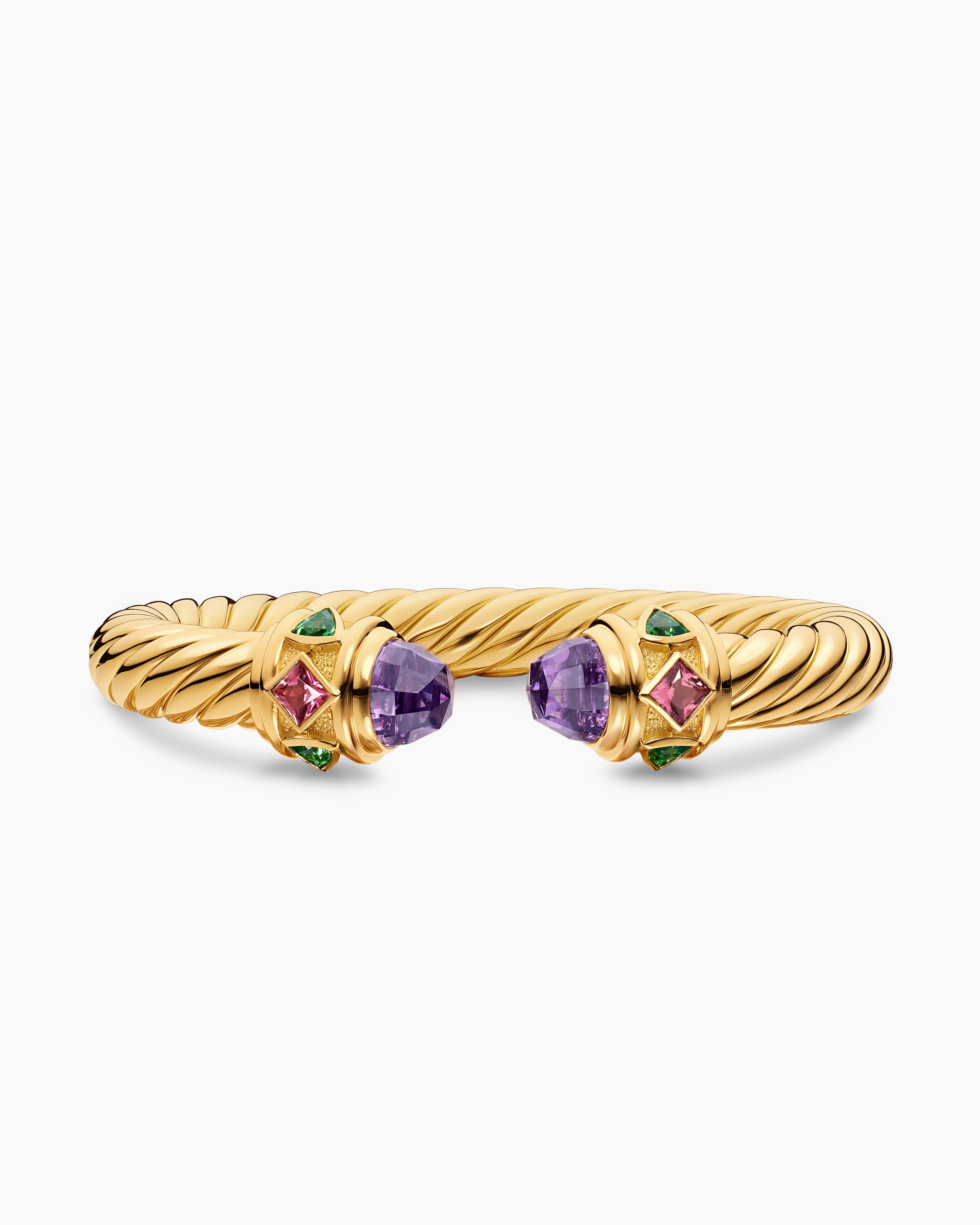 Womens Renaissance&reg; Cablespira&reg; Flex Bracelet in 18K Yellow Gold with Amethyst, Pink Tourmaline and Tsavorite, 9mm