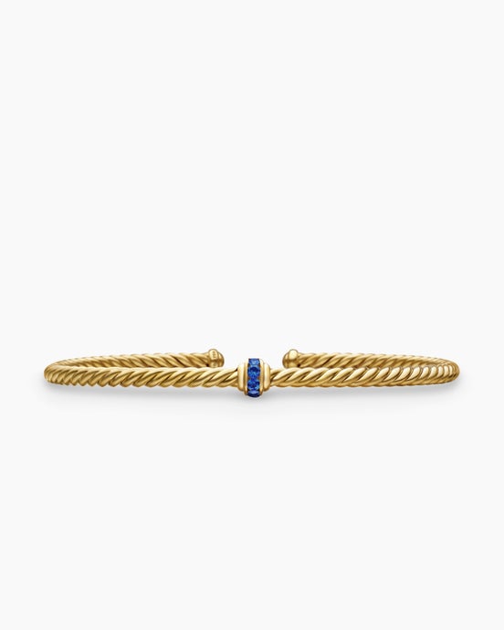 Classic Cablespira® Flex Station Bracelet in 18K Yellow Gold with Pavé Blue Sapphires, 3mm