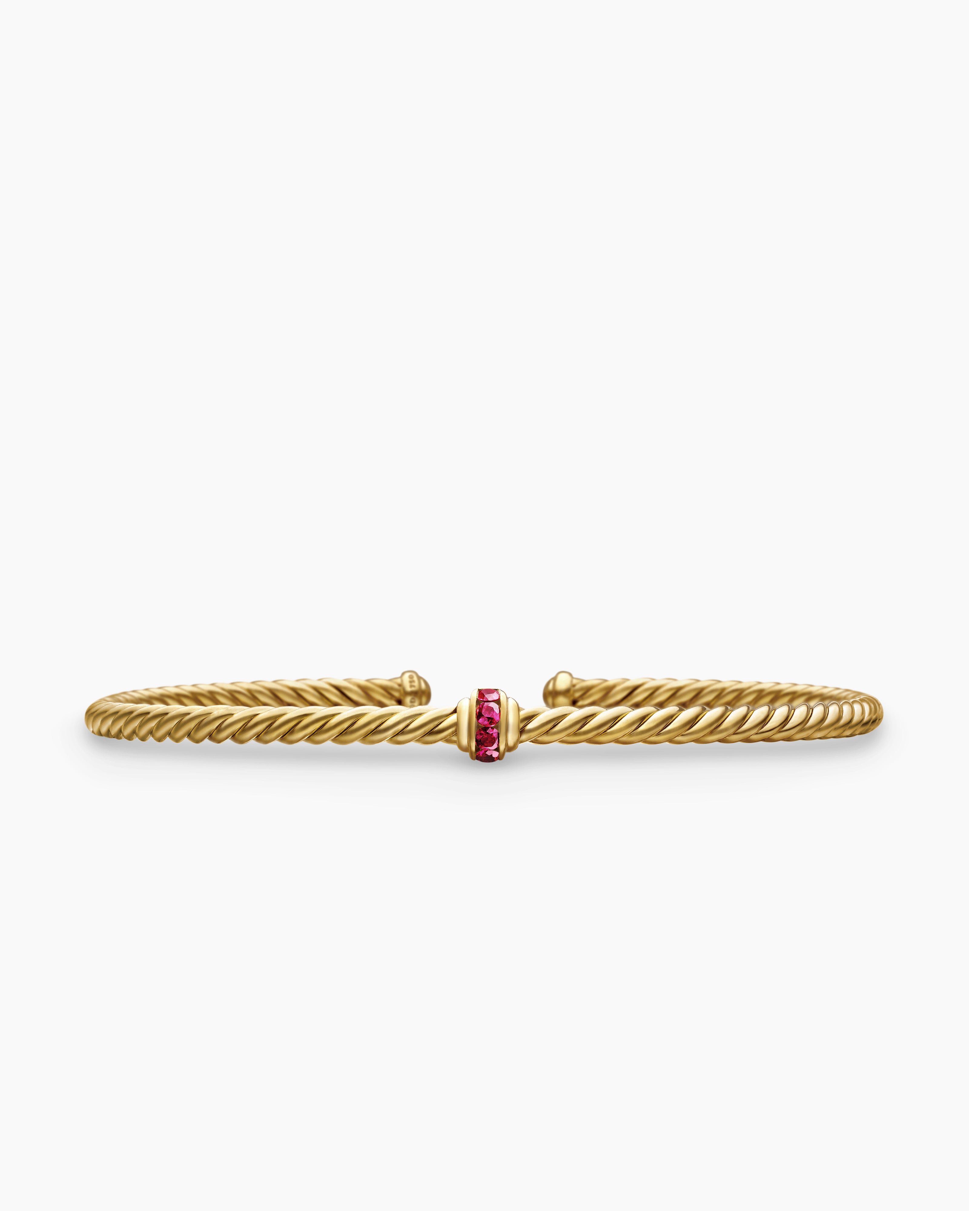 Womens Classic Cablespira Flex Station Bracelet in 18K Yellow Gold with Pav&eacute;, 3mm