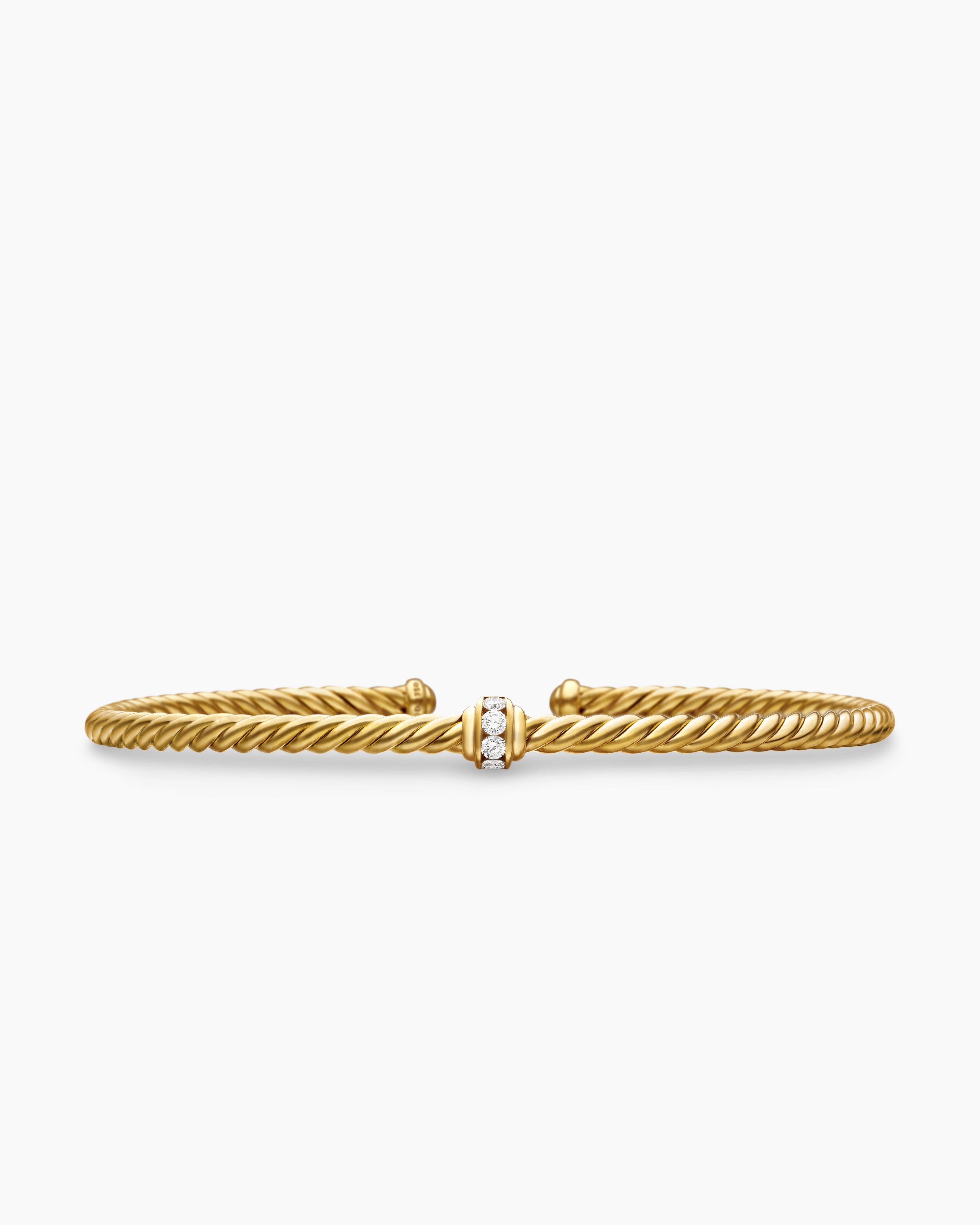 Womens Classic Cablespira&reg; Flex Station Bracelet in 18K Yellow Gold with Diamonds, 3mm