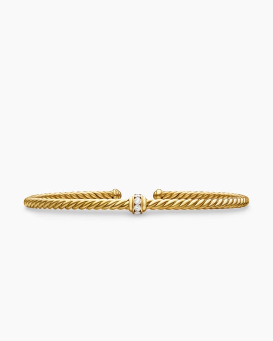 Classic Cablespira® Flex Station Bracelet in 18K Yellow Gold with Diamonds, 3mm
