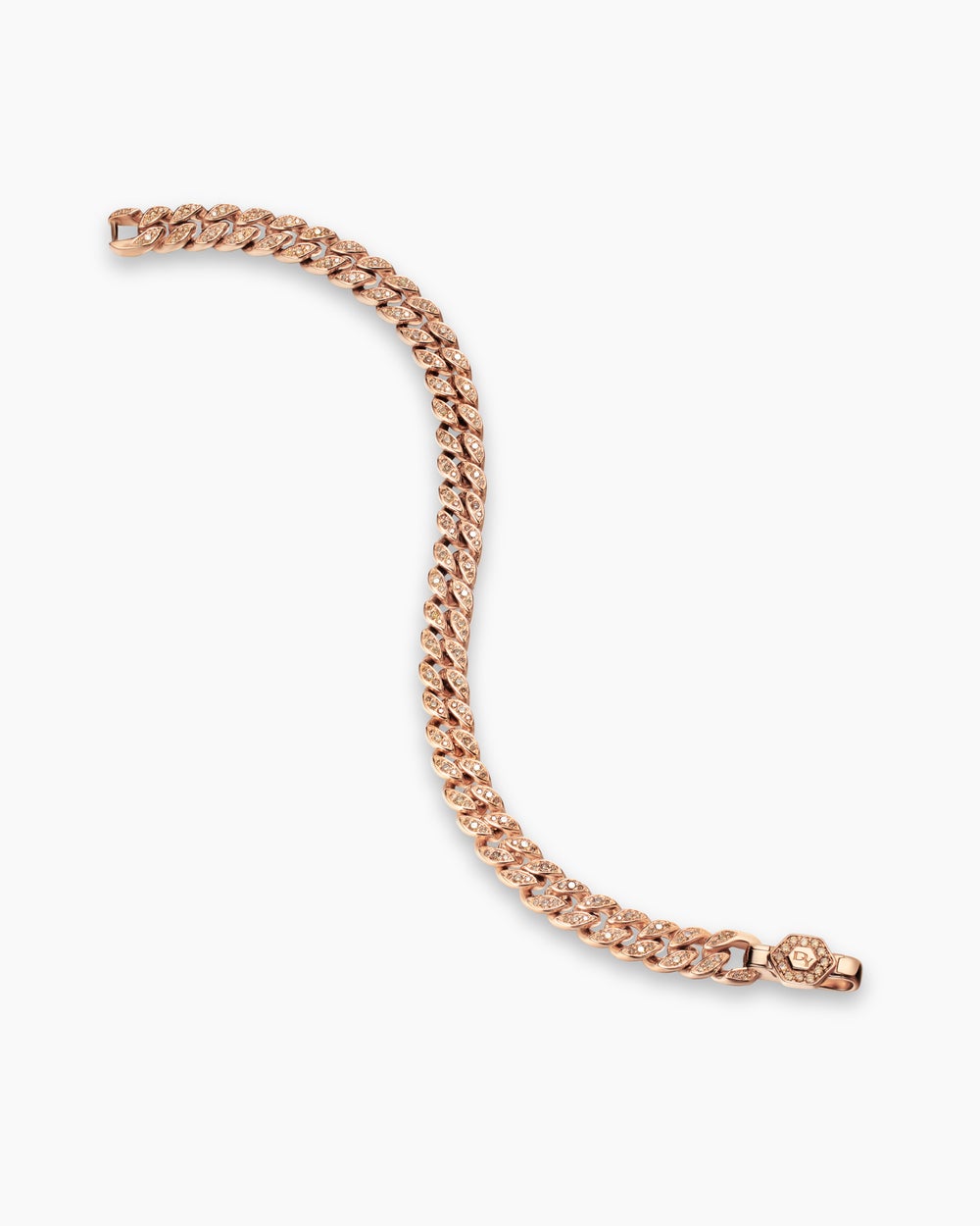 Womens Curb Chain Bracelet in 18K Rose Gold with Diamonds, 7mm