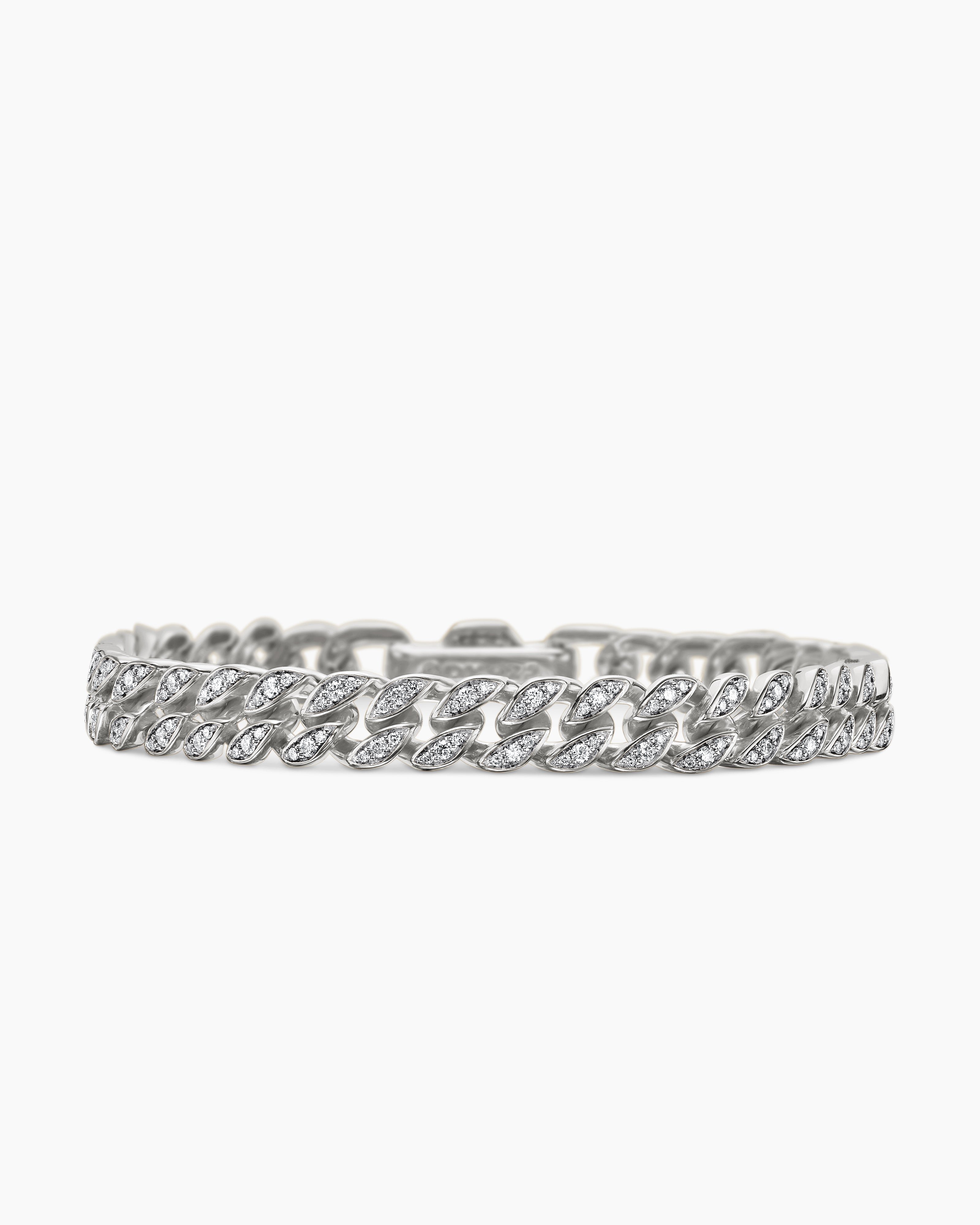 Womens Curb Chain Bracelet in Sterling Silver with Diamonds, 7mm