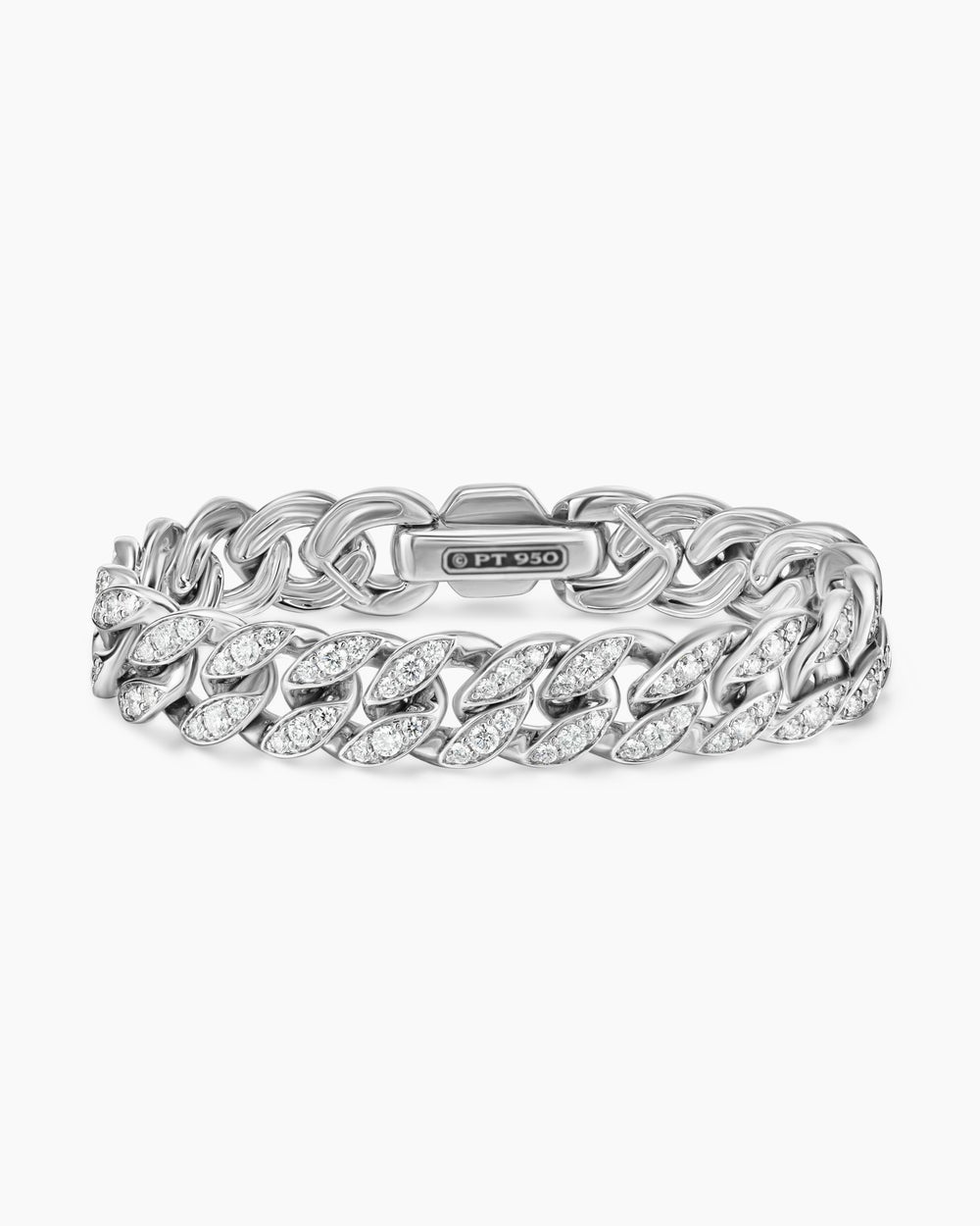 Womens Curb Chain Bracelet in Platinum with Diamonds, 11.5mm