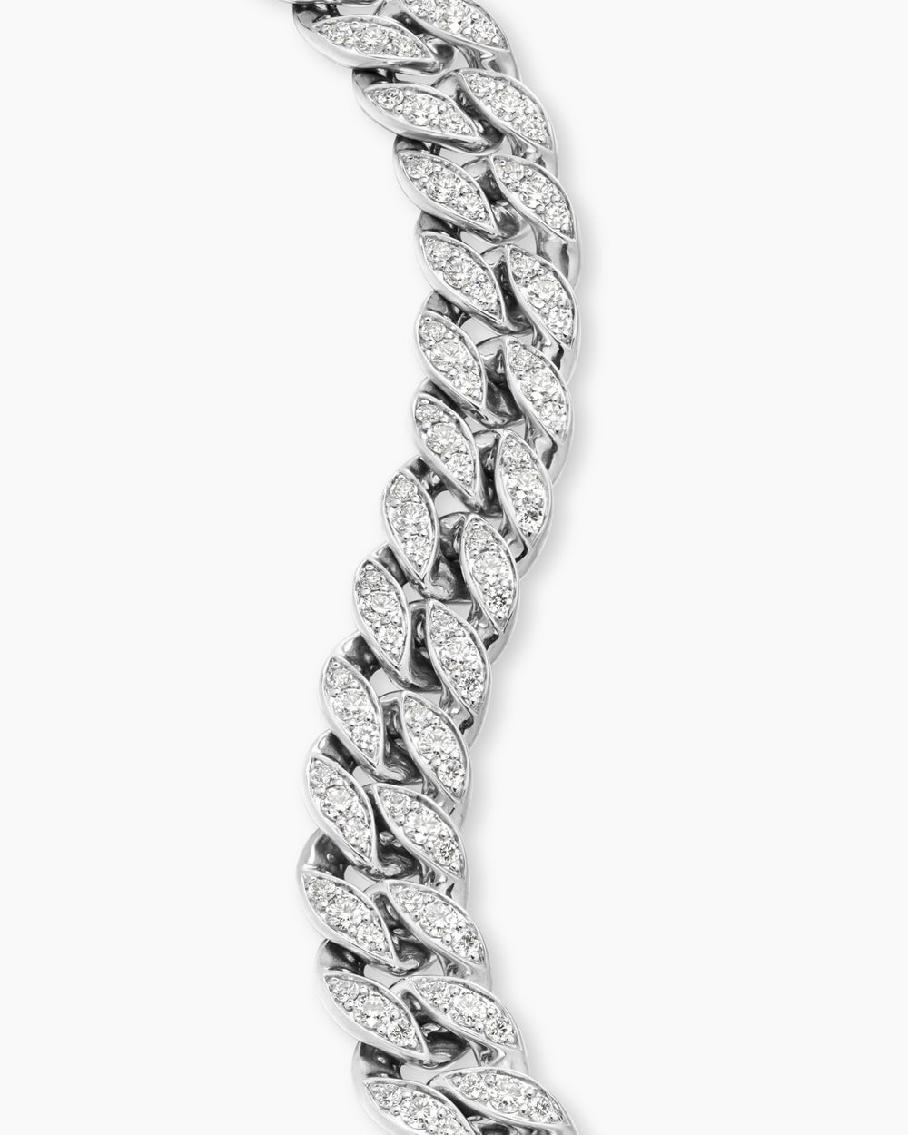 Womens Curb Chain Bracelet in Platinum with Diamonds, 11.5mm