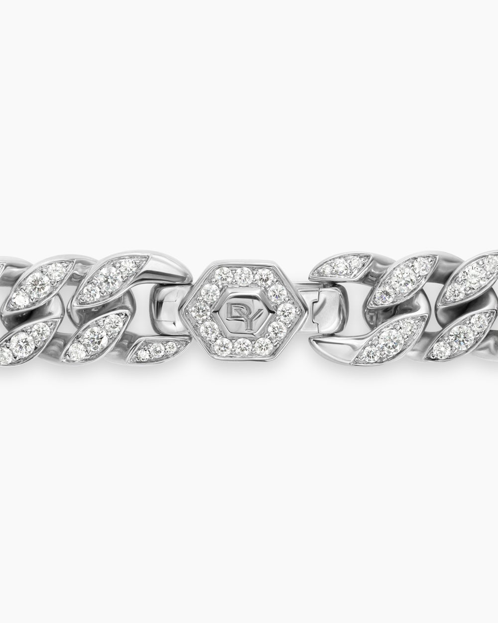 Womens Curb Chain Bracelet in Platinum with Diamonds, 11.5mm