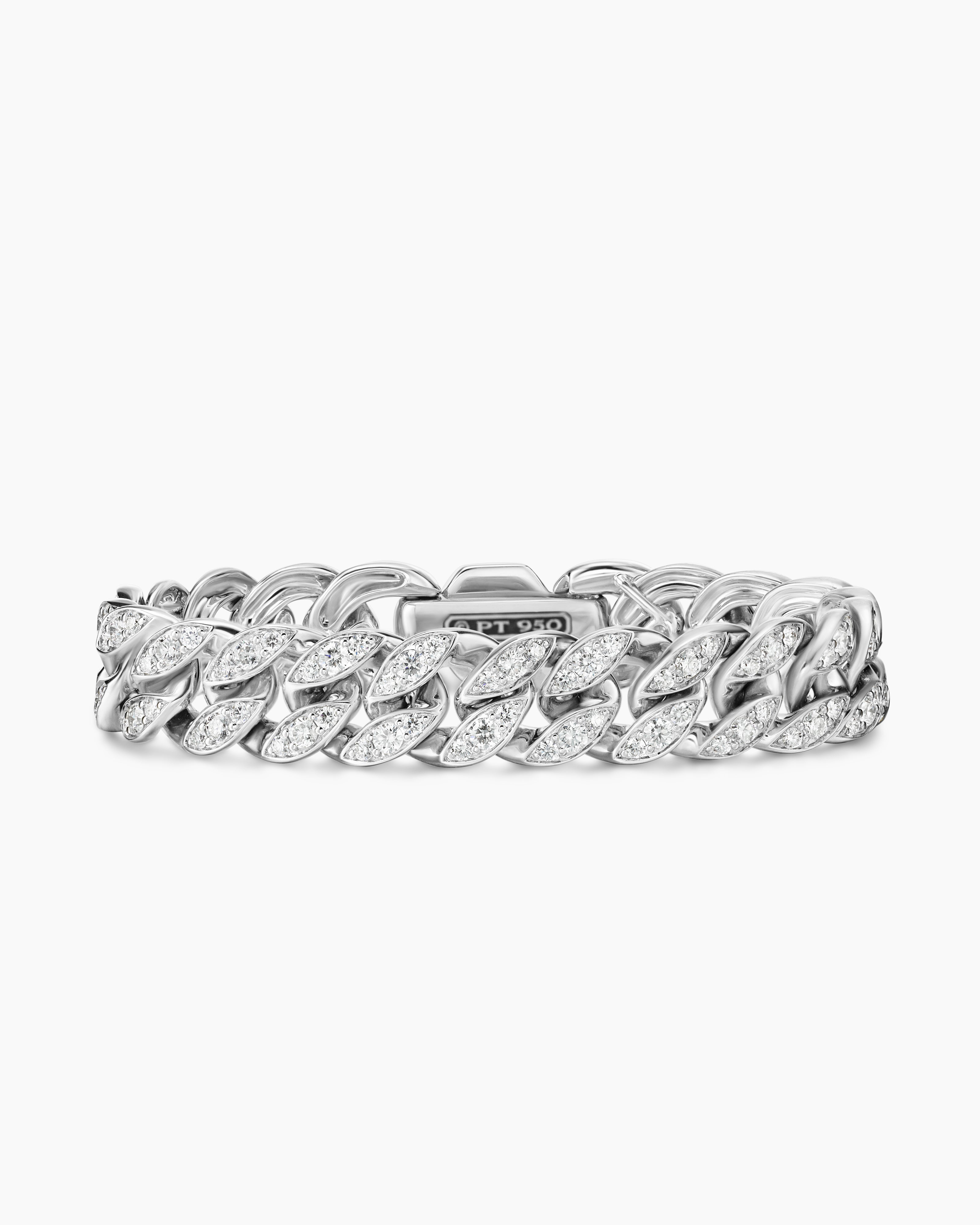 Womens Curb Chain Bracelet in Platinum with Diamonds, 11.5mm