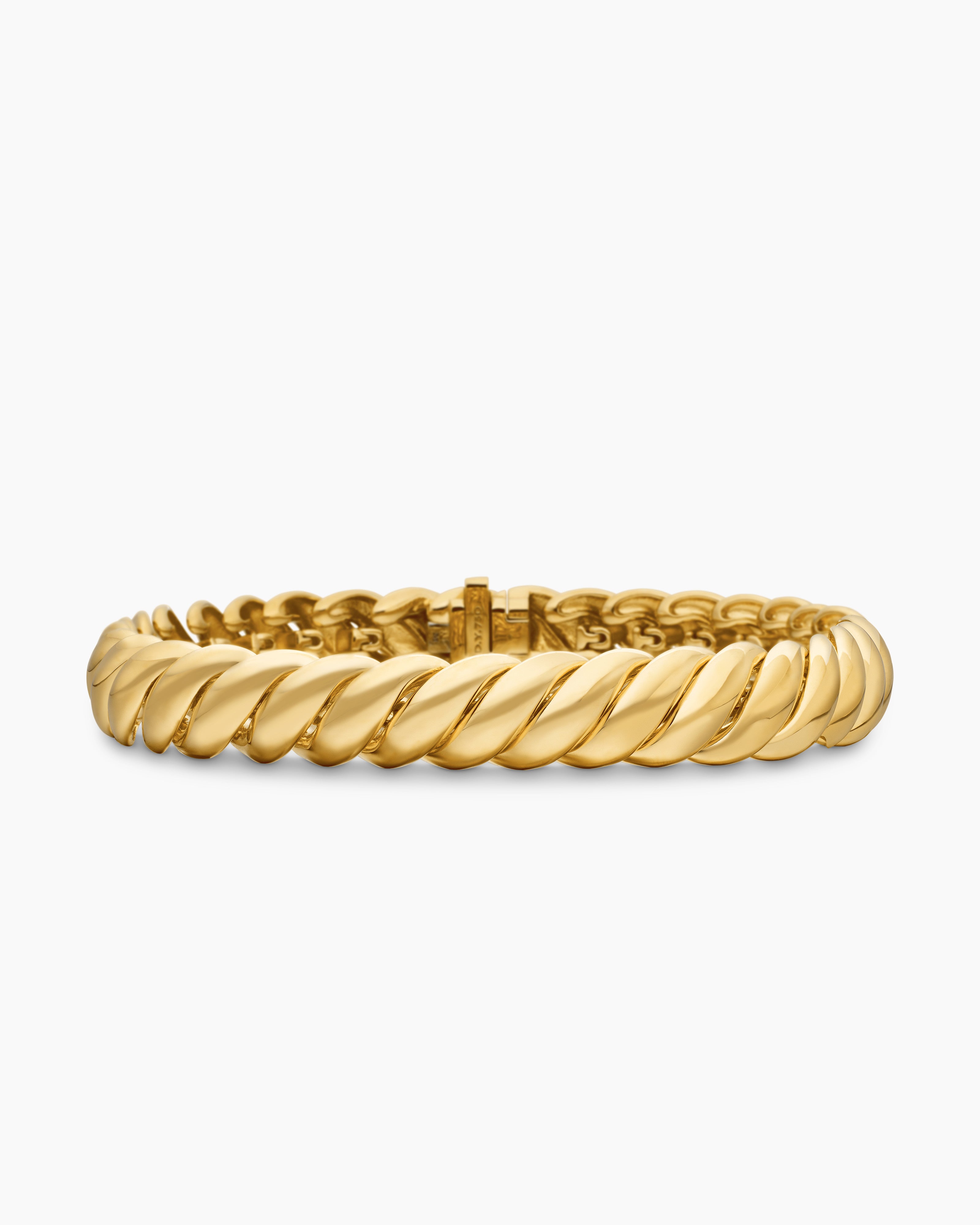 Womens Sculpted Cable Bracelet in 18ct Yellow Gold, 8.5mm