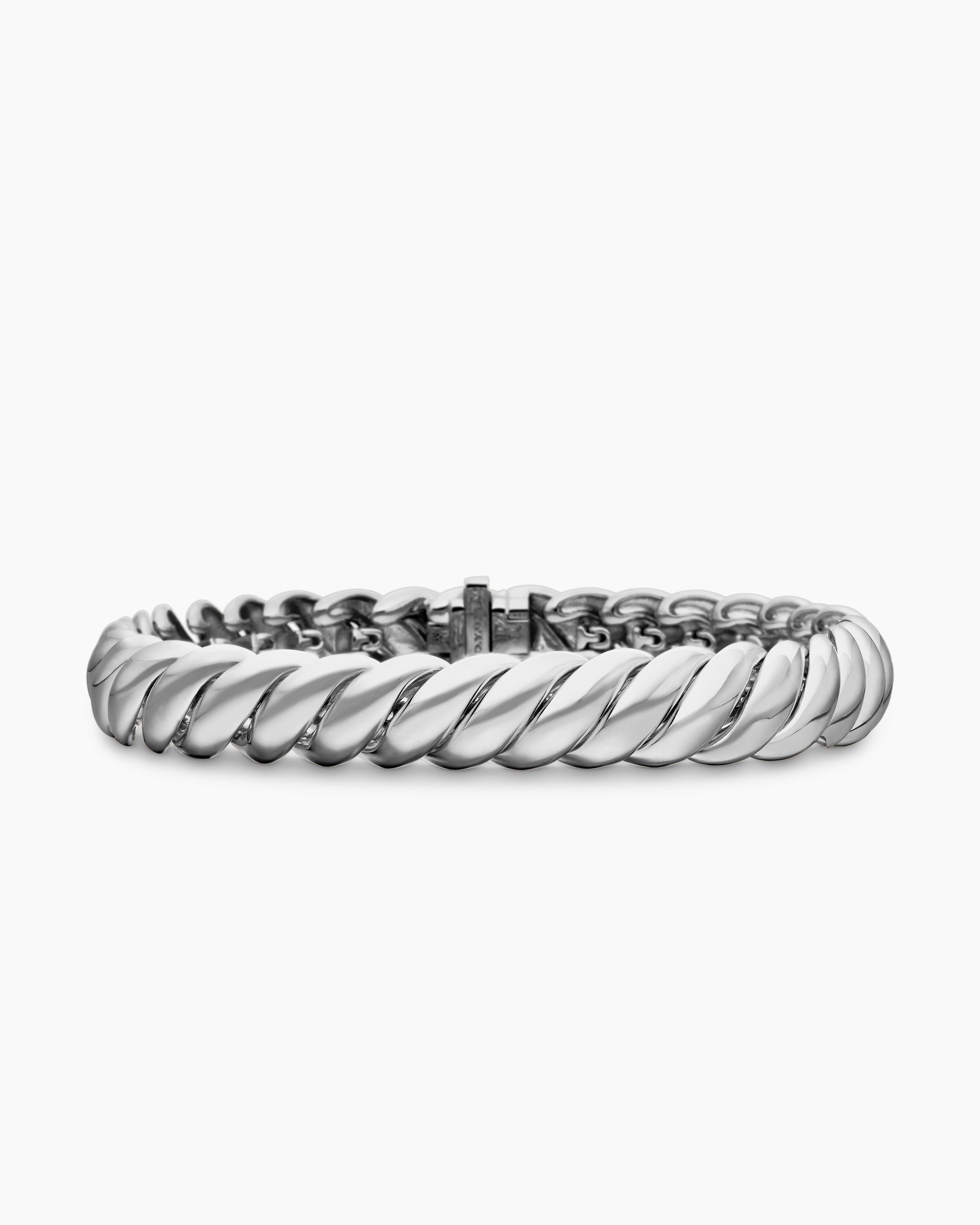 Womens Sculpted Cable Bracelet in Sterling Silver, 8.5mm
